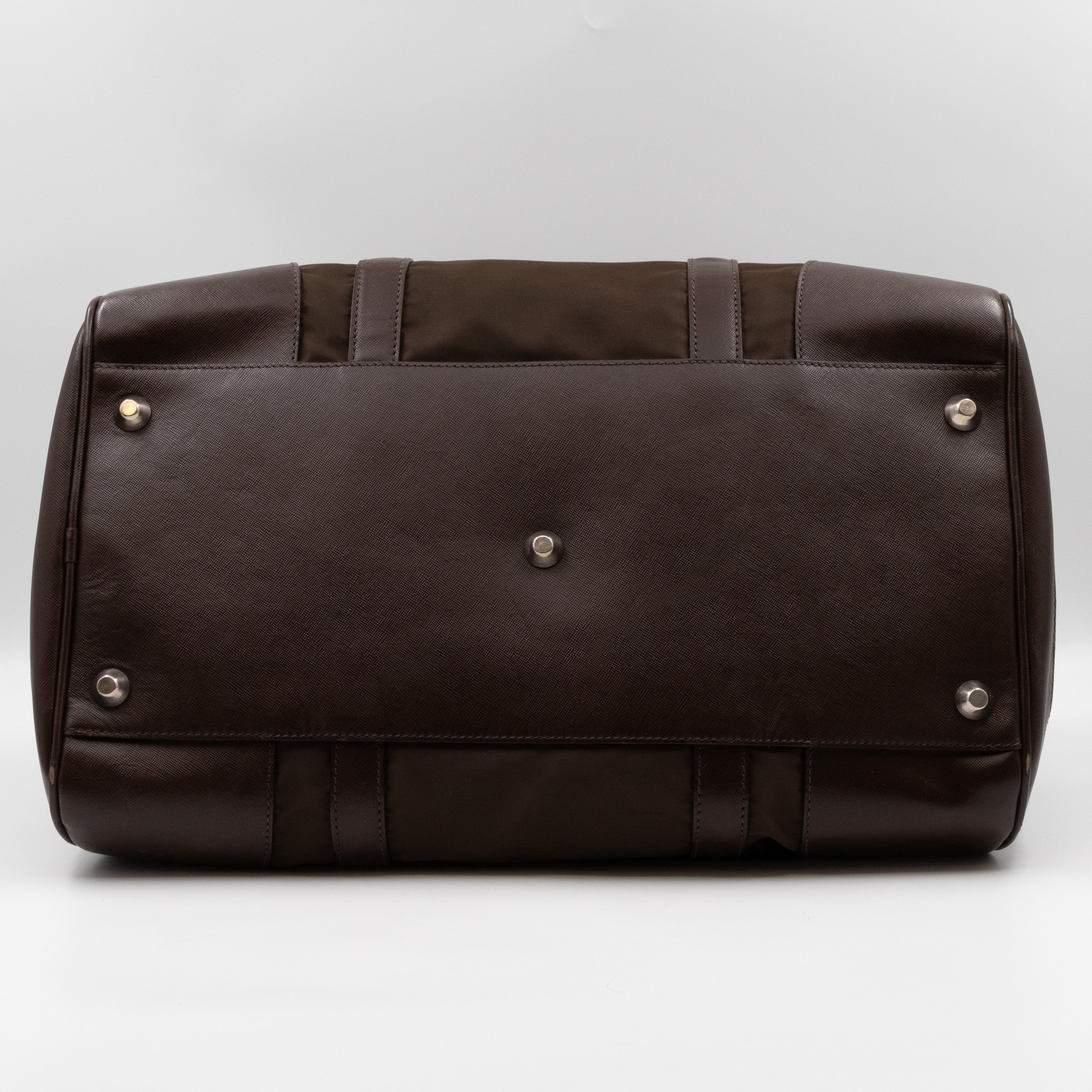 Duffle Green Nylon and Brown Leather Travel Bag