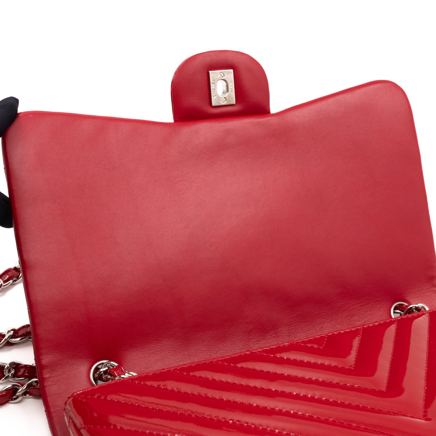 Classic Single Flap Jumbo Red Patent Silver