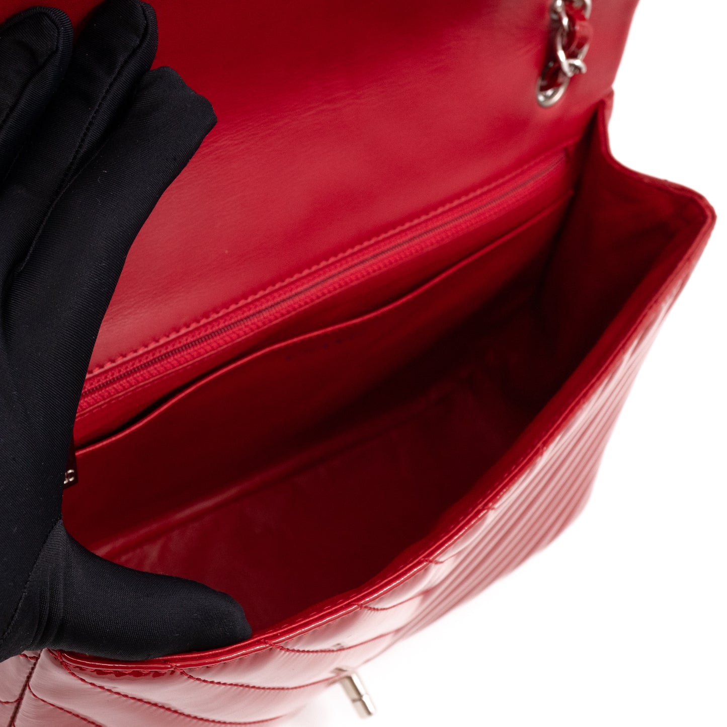 Classic Single Flap Jumbo Red Patent Silver