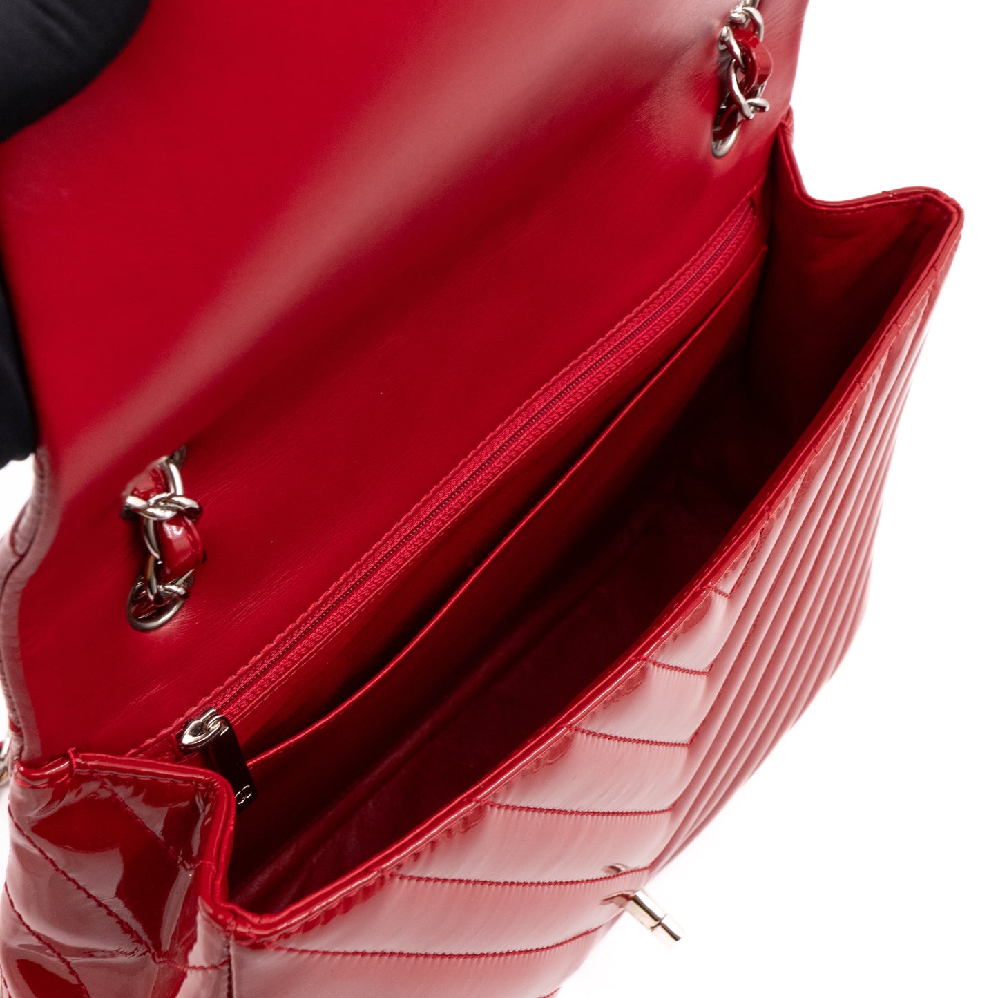 Classic Single Flap Jumbo Red Patent Silver