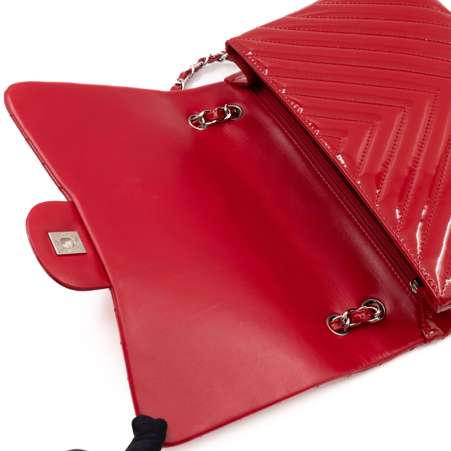 Classic Single Flap Jumbo Red Patent Silver