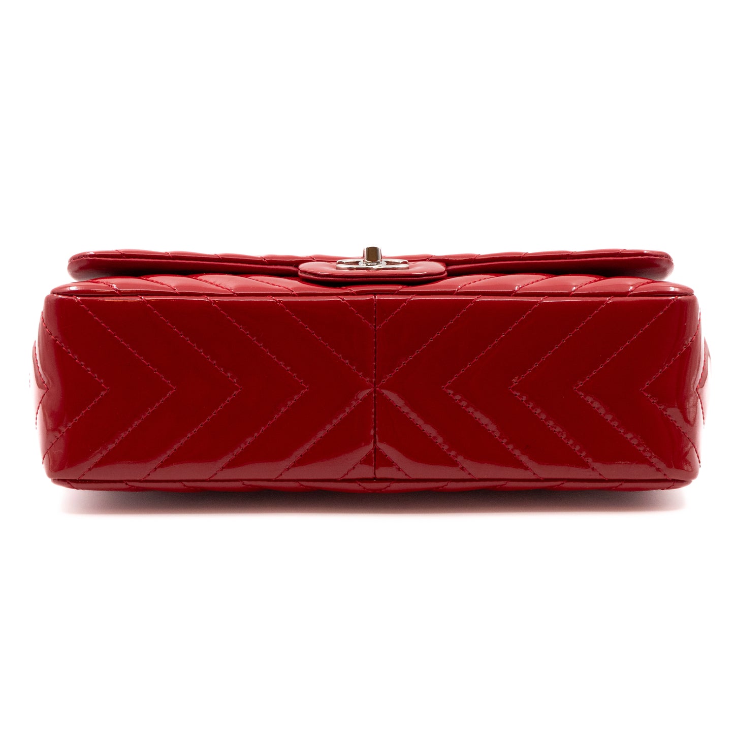 Classic Single Flap Jumbo Red Patent Silver