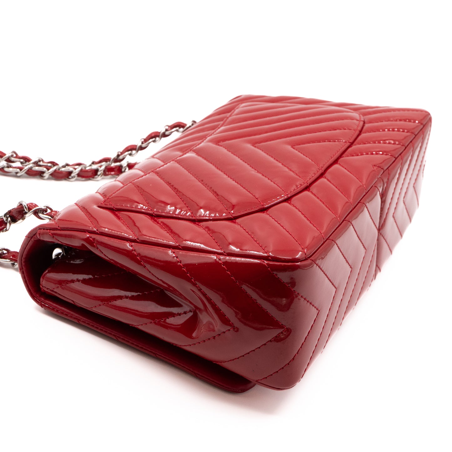 Classic Single Flap Jumbo Red Patent Silver