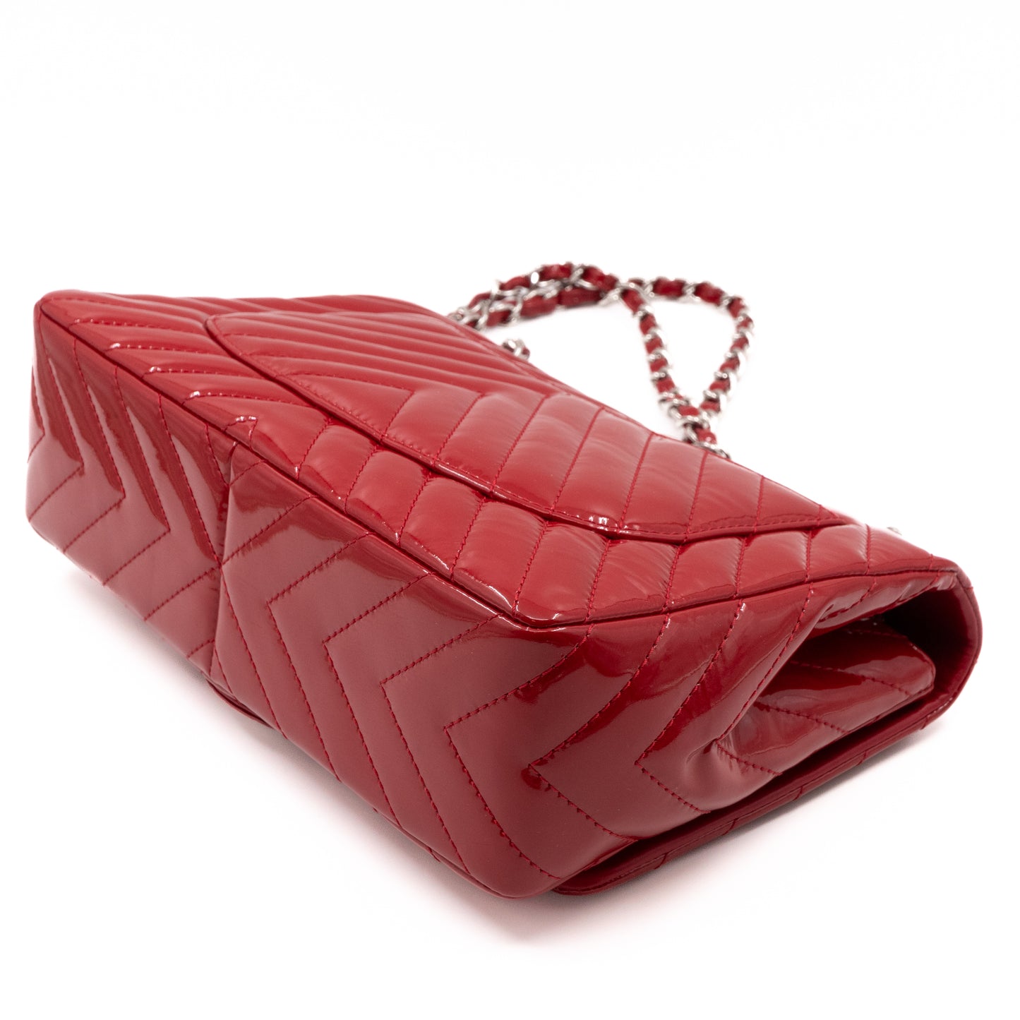 Classic Single Flap Jumbo Red Patent Silver