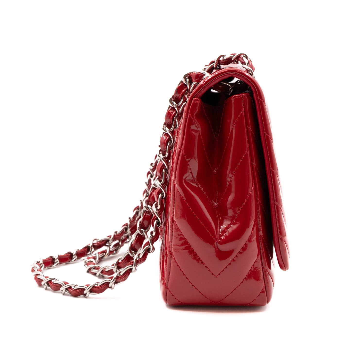 Classic Single Flap Jumbo Red Patent Silver