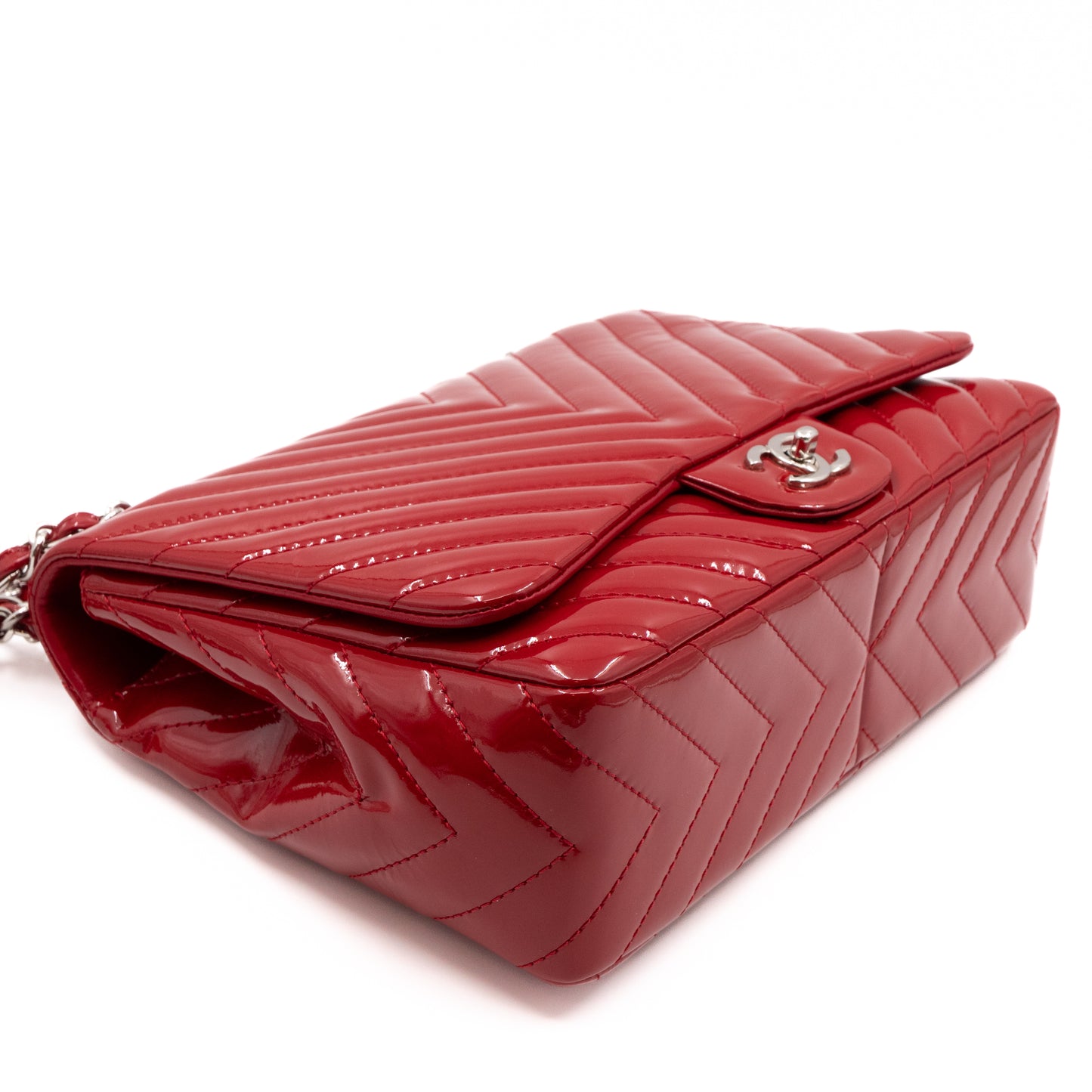 Classic Single Flap Jumbo Red Patent Silver