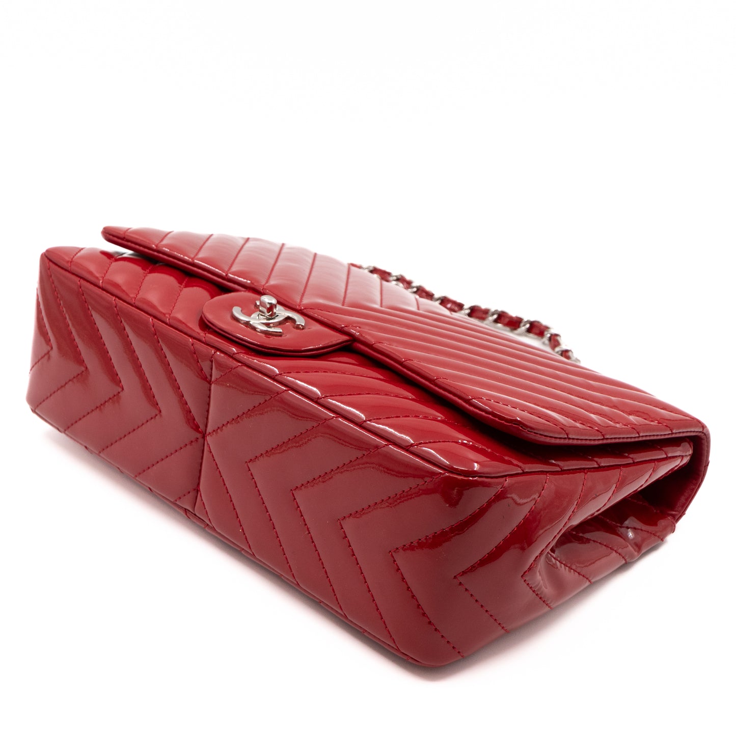 Classic Single Flap Jumbo Red Patent Silver