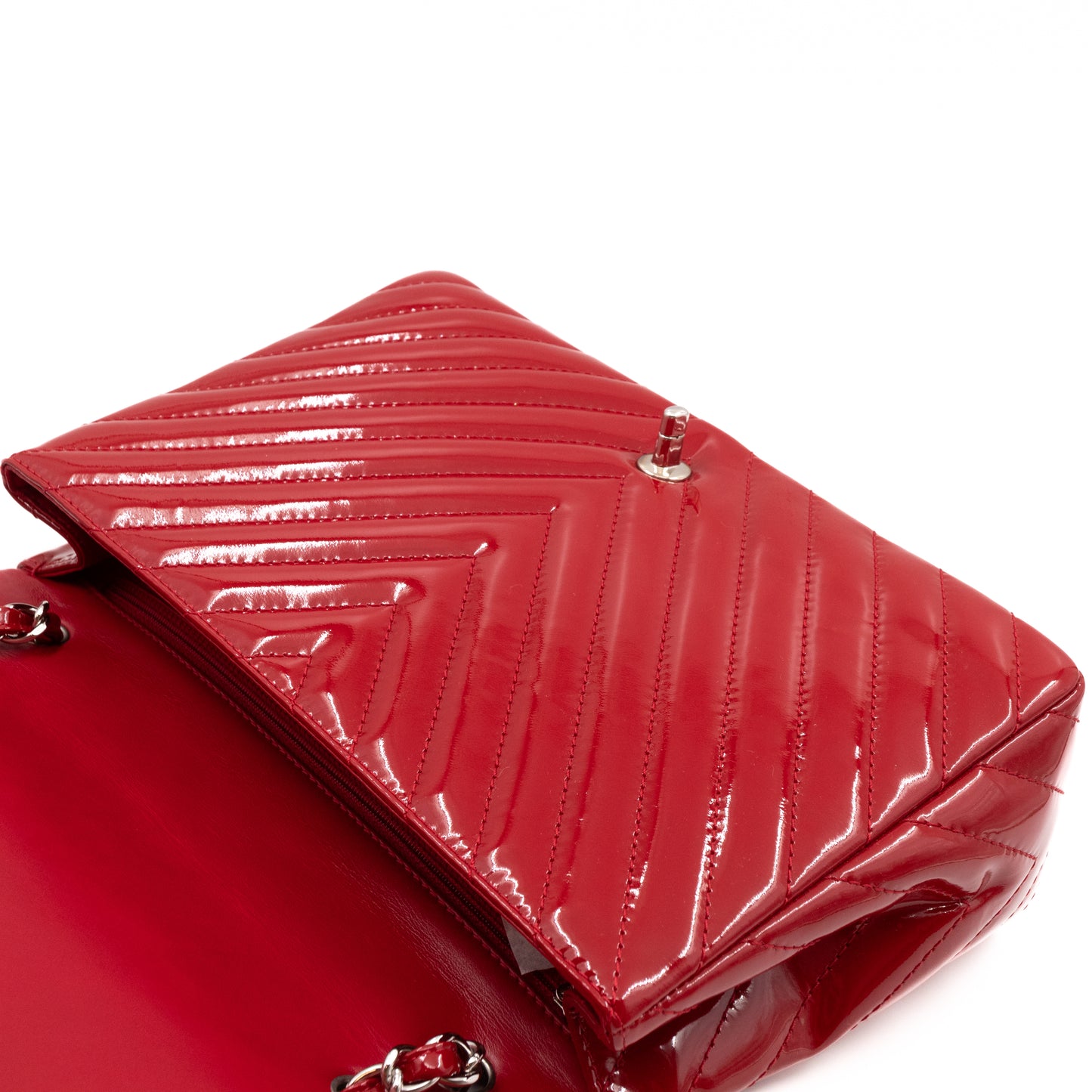 Classic Single Flap Jumbo Red Patent Silver