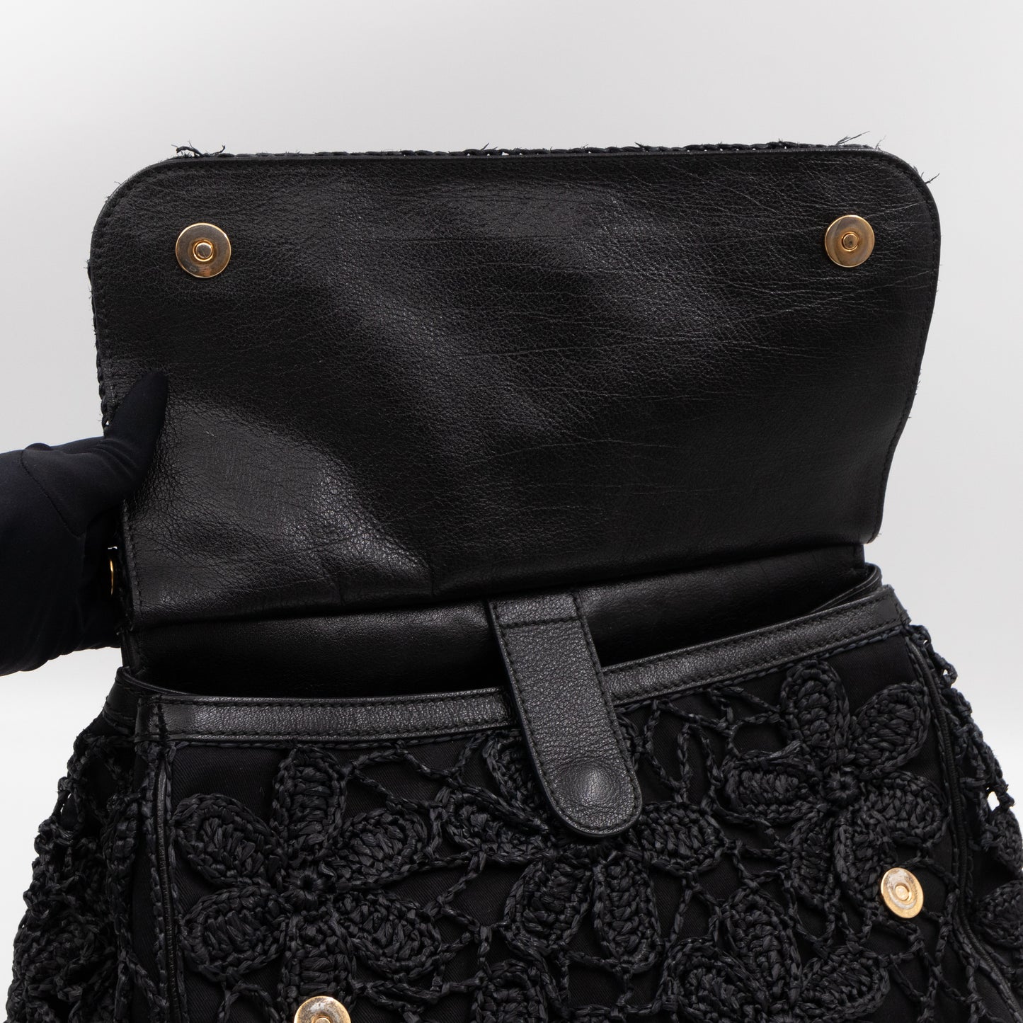 Sicily Large Floral Crocheted Lace Black Leather