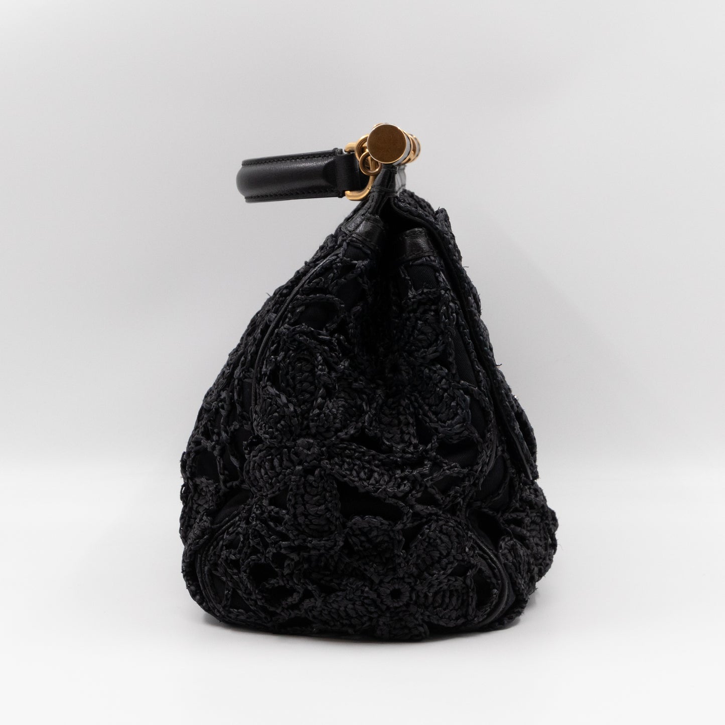 Sicily Large Floral Crocheted Lace Black Leather