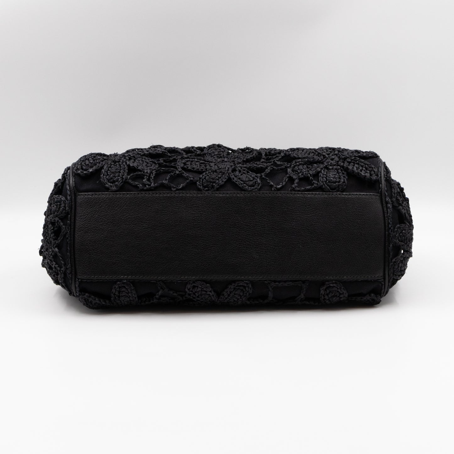 Sicily Large Floral Crocheted Lace Black Leather