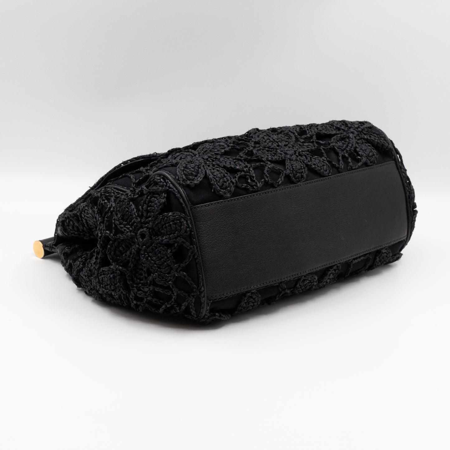 Sicily Large Floral Crocheted Lace Black Leather