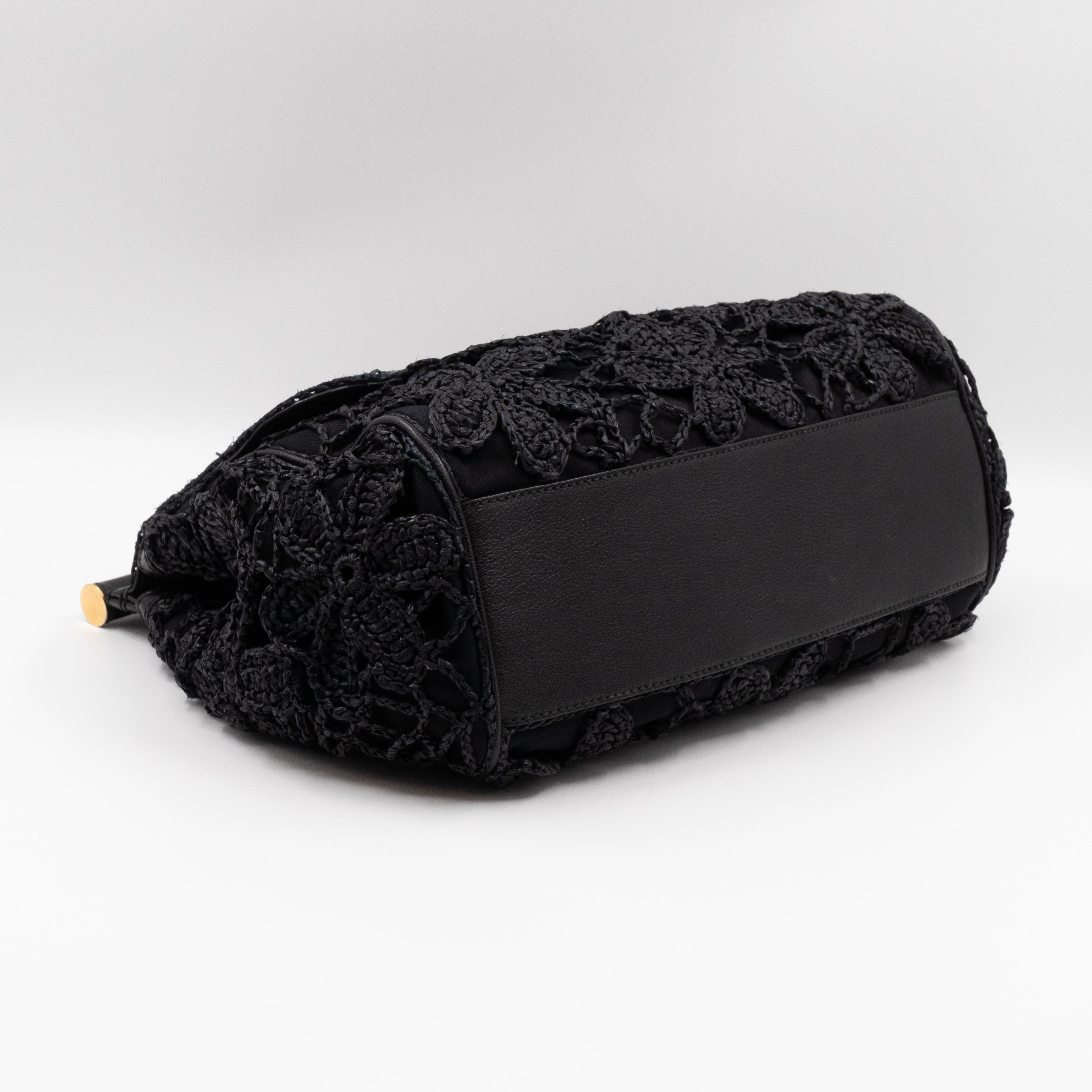 Sicily Large Floral Crocheted Lace Black Leather