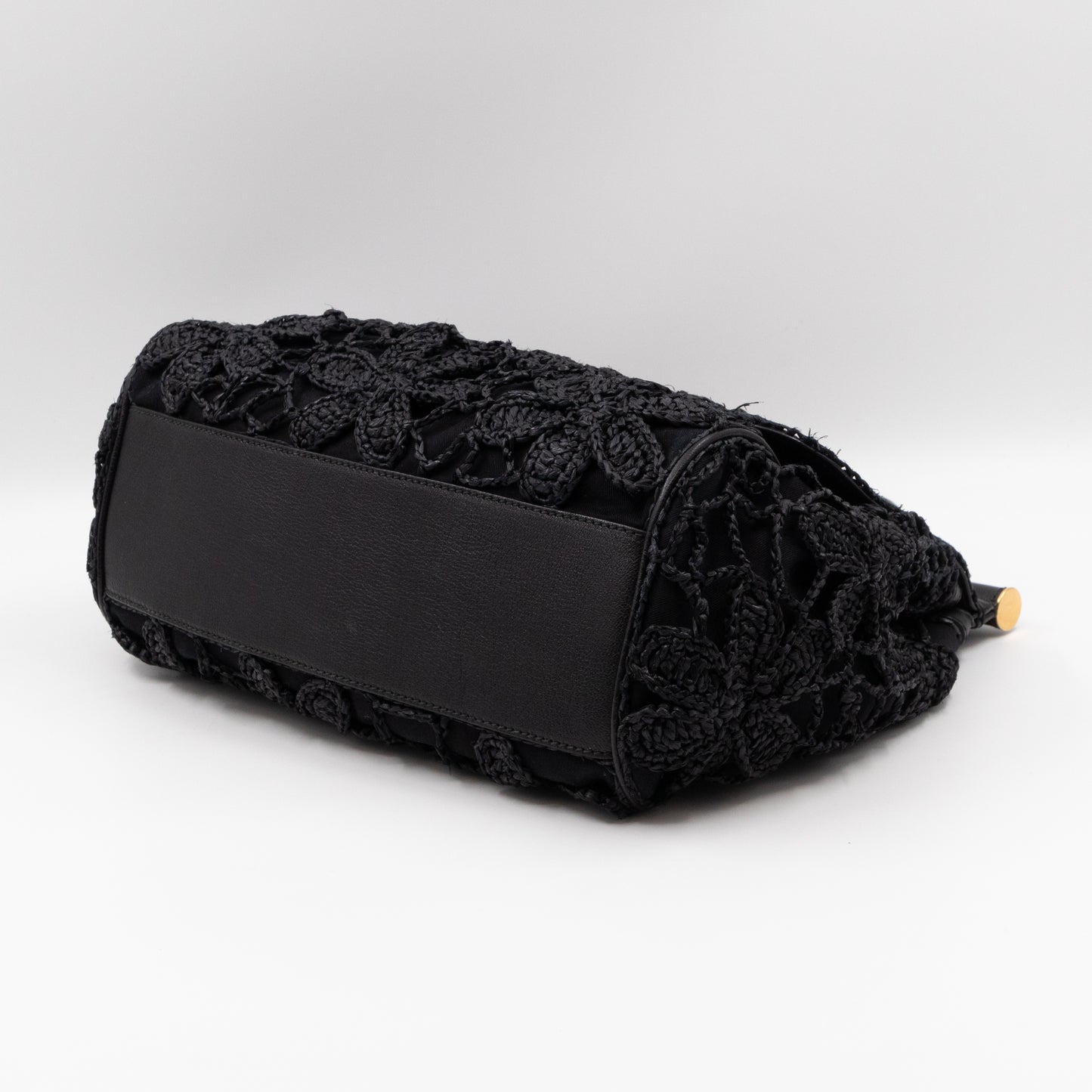 Sicily Large Floral Crocheted Lace Black Leather