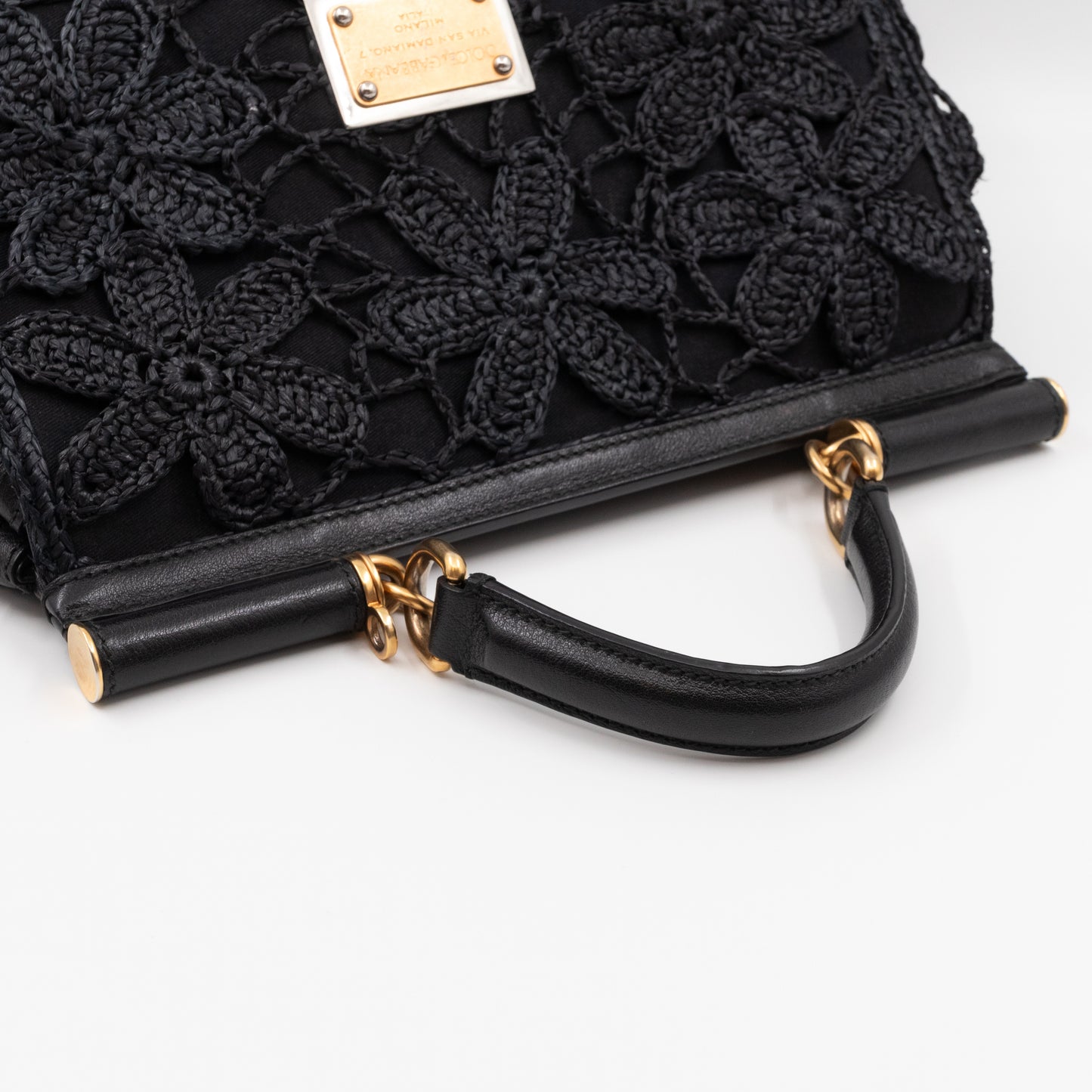 Sicily Large Floral Crocheted Lace Black Leather
