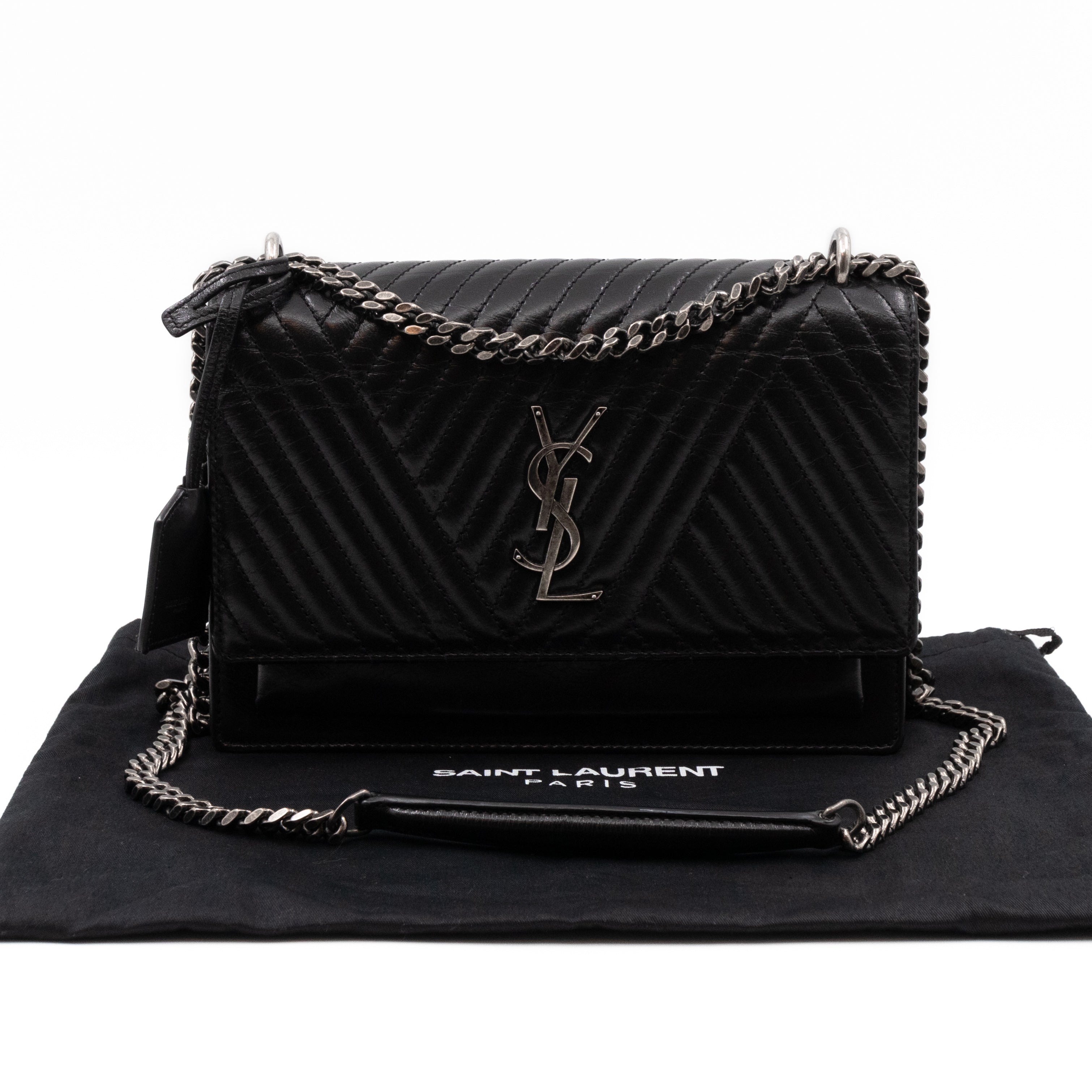 Sunset Medium Chevron Black Leather