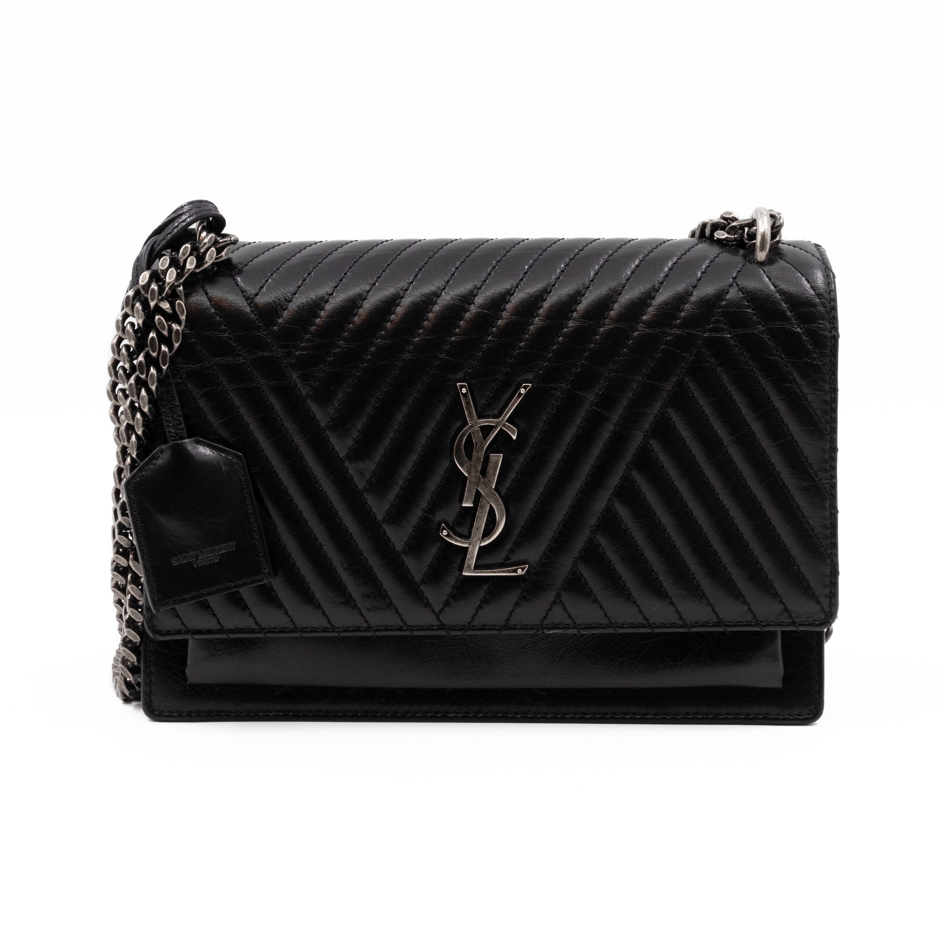 Sunset Medium Chevron Black Leather