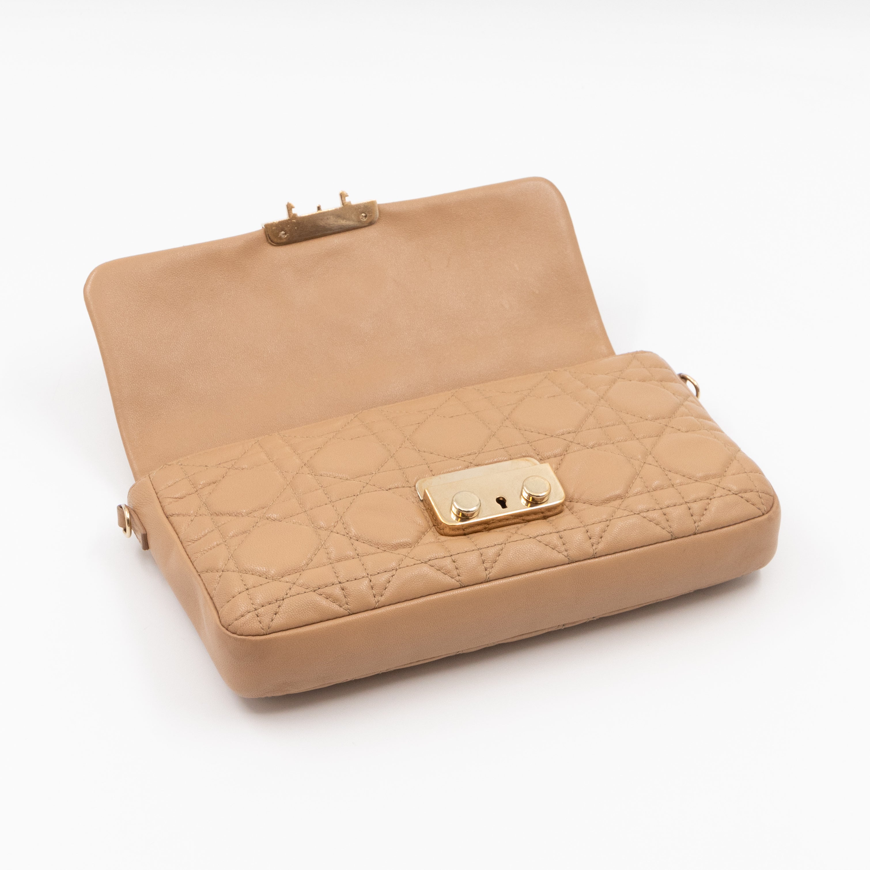 New Lock Pouch Bag Beige Leather