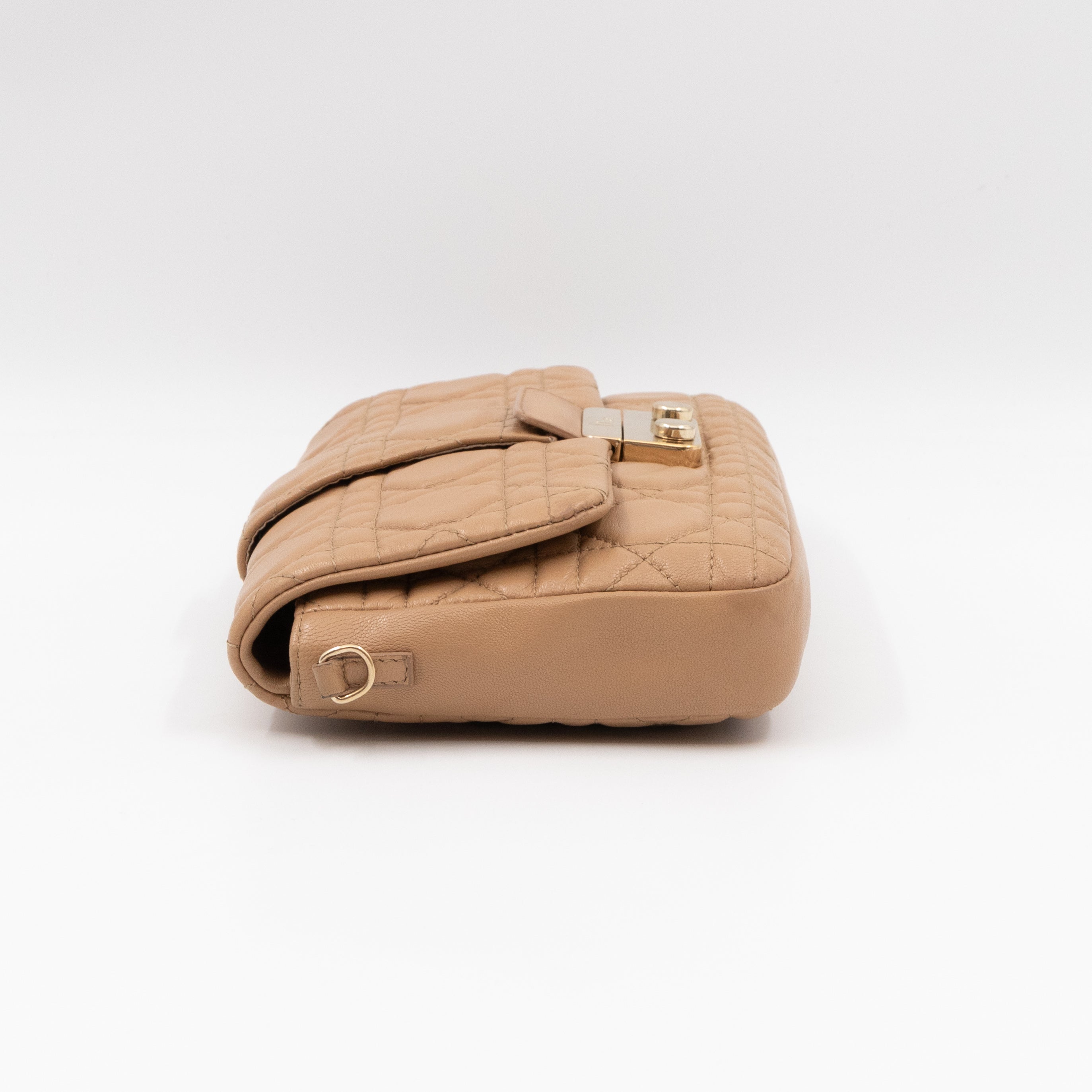 New Lock Pouch Bag Beige Leather