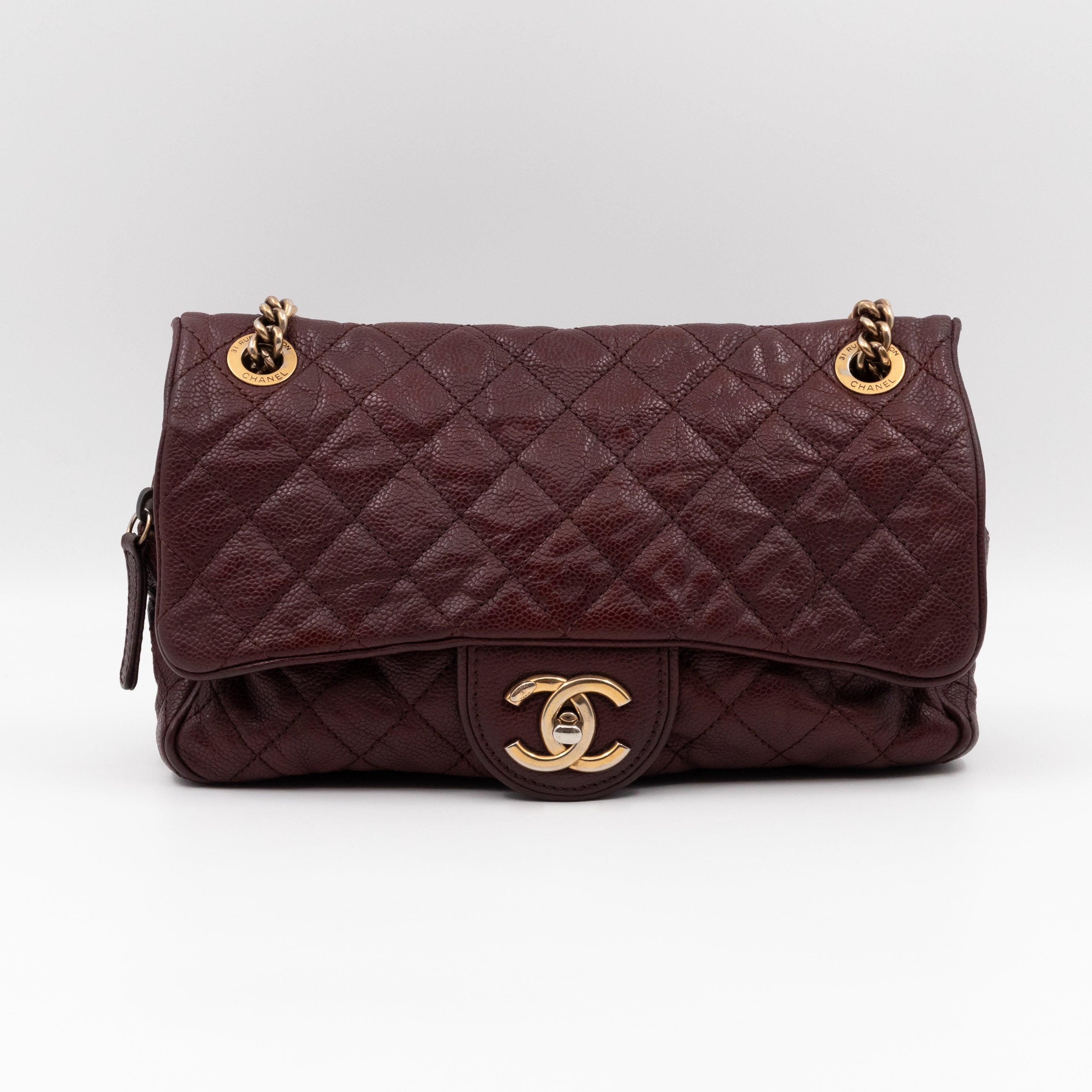 Easy Flap Bag Burgundy Caviar Aged Gold