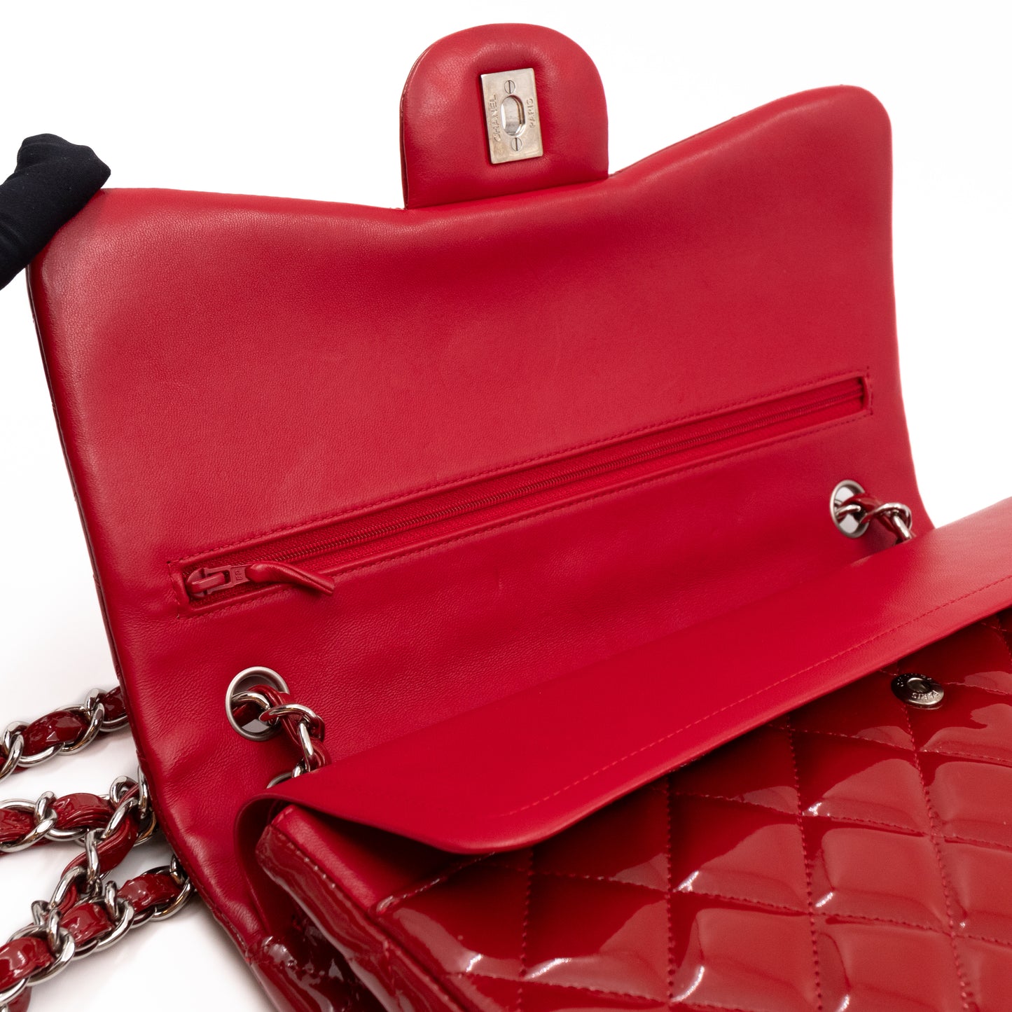 Classic Double Flap Jumbo Red Patent Leather