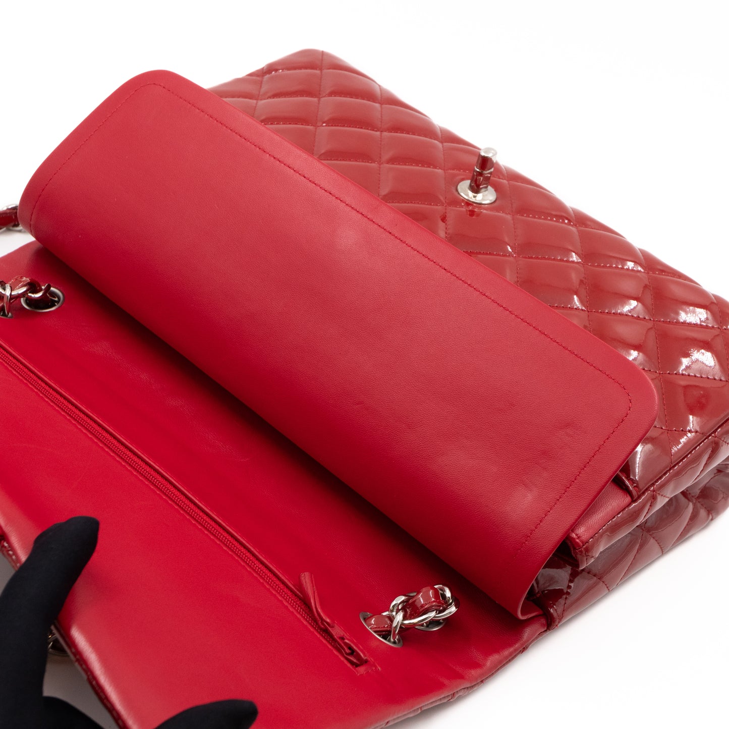 Classic Double Flap Jumbo Red Patent Leather