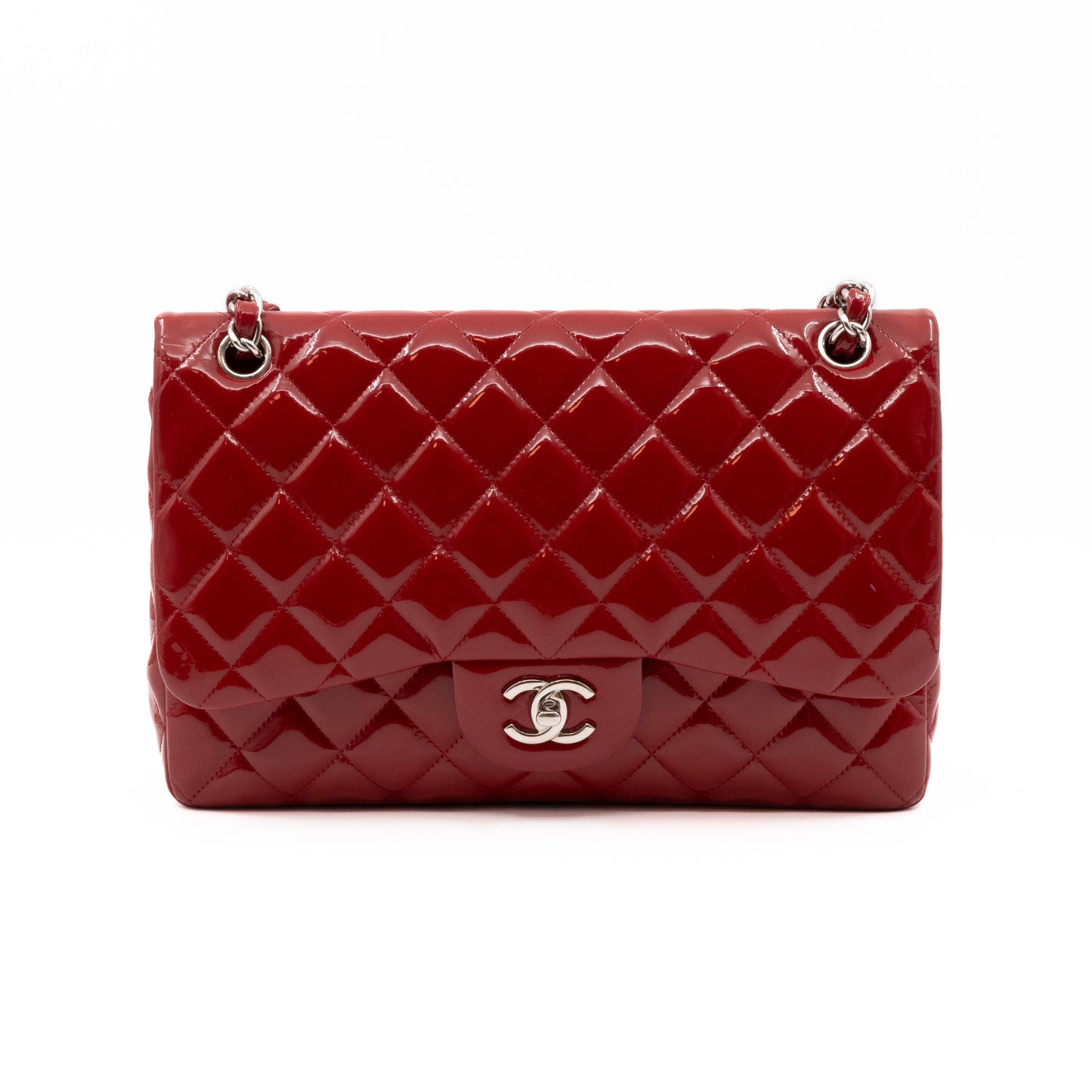 Classic Double Flap Jumbo Red Patent Leather