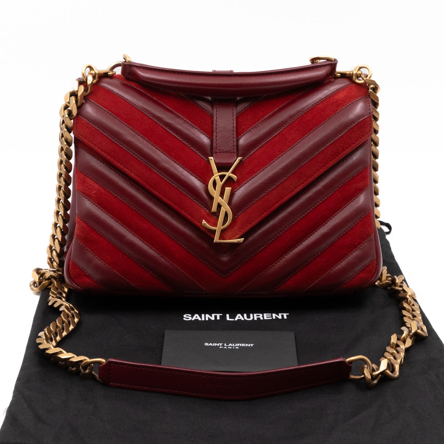 College Medium Chevron Quilted Red Suede Leather