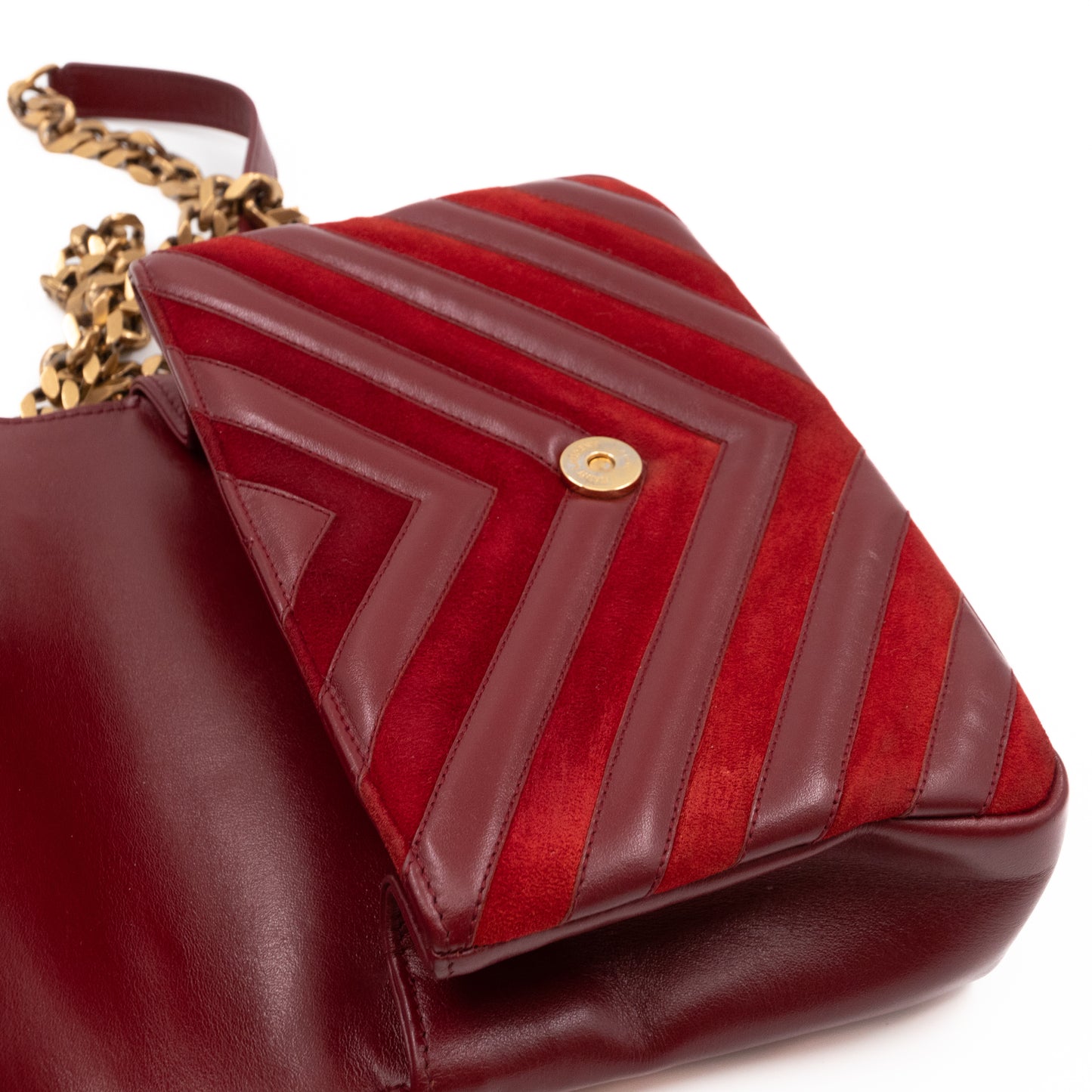 College Medium Chevron Quilted Red Suede Leather