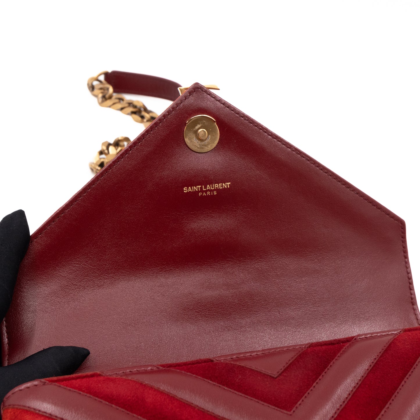 College Medium Chevron Quilted Red Suede Leather