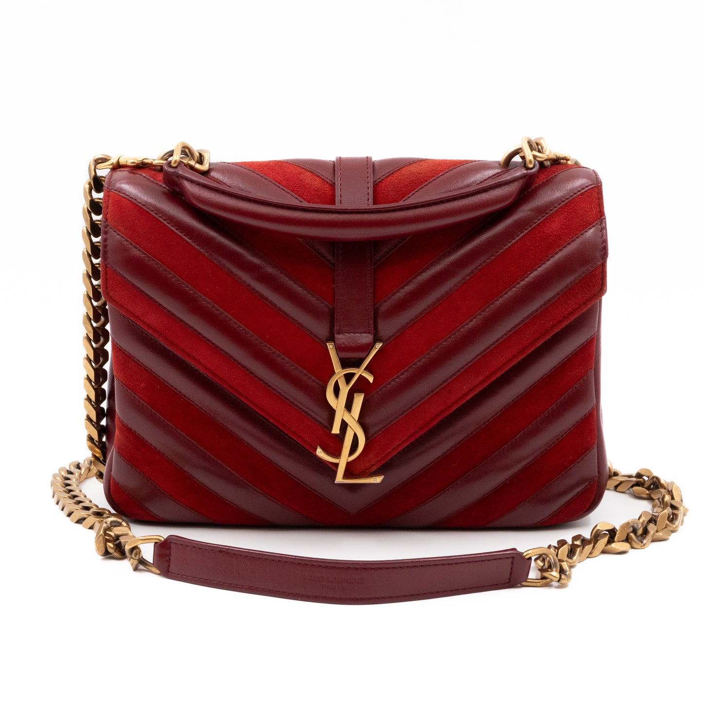 College Medium Chevron Quilted Red Suede Leather