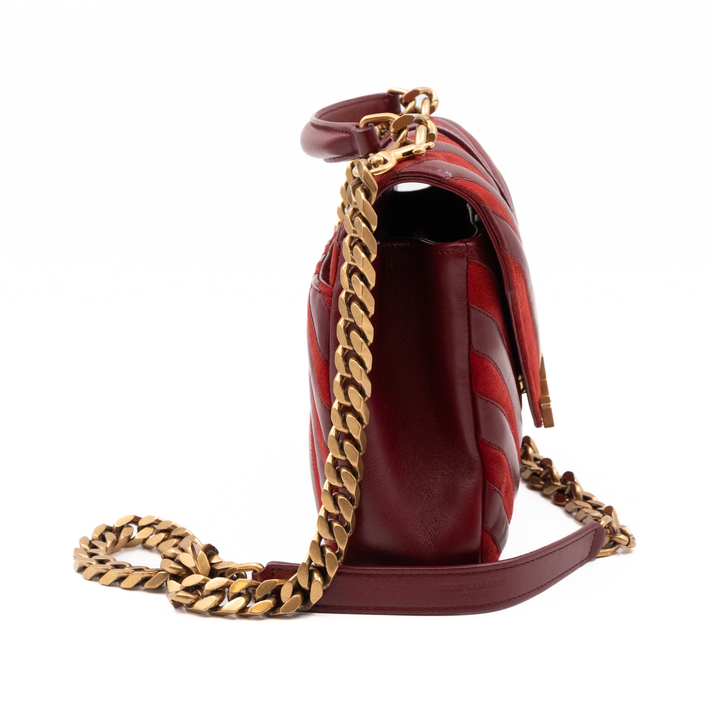 College Medium Chevron Quilted Red Suede Leather