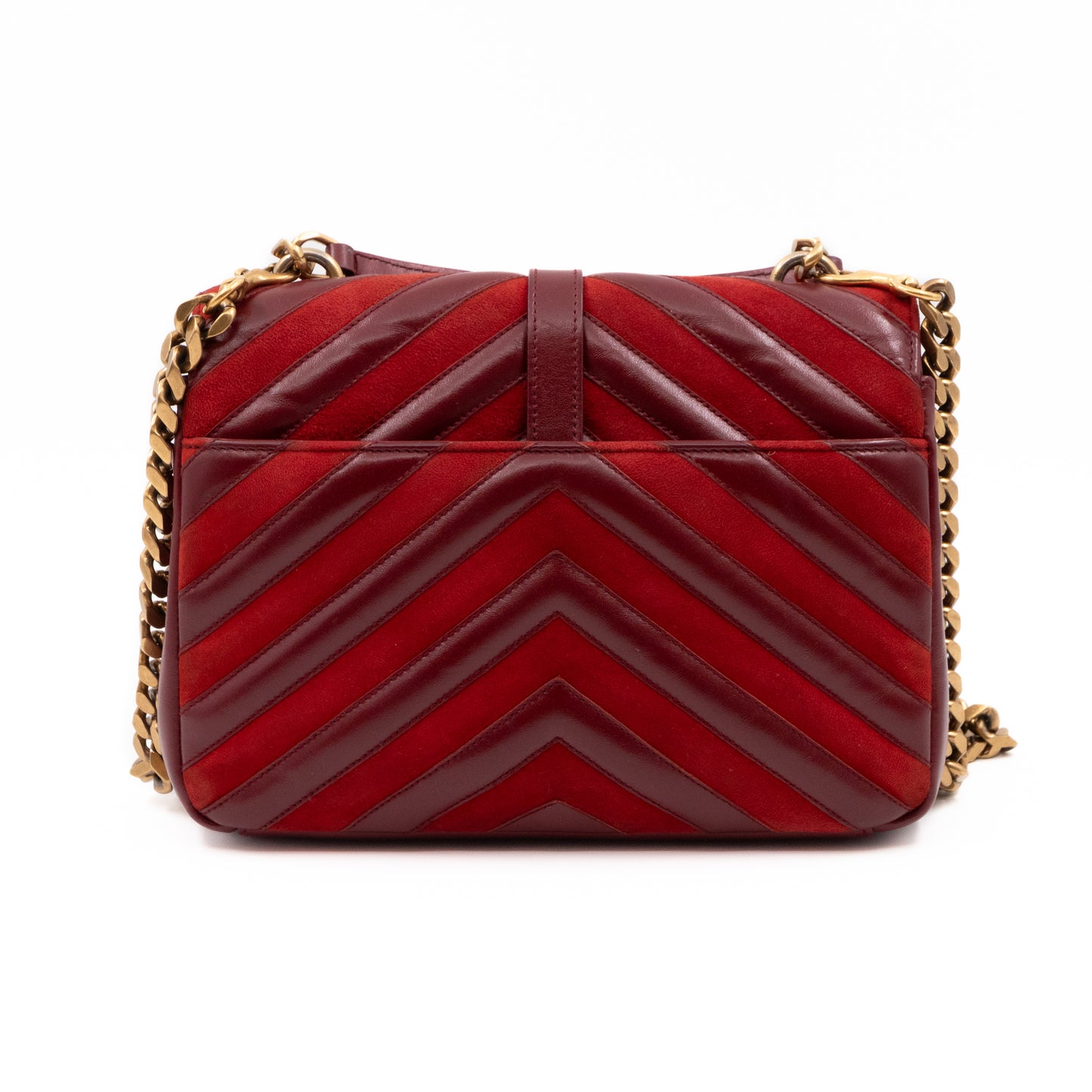 College Medium Chevron Quilted Red Suede Leather