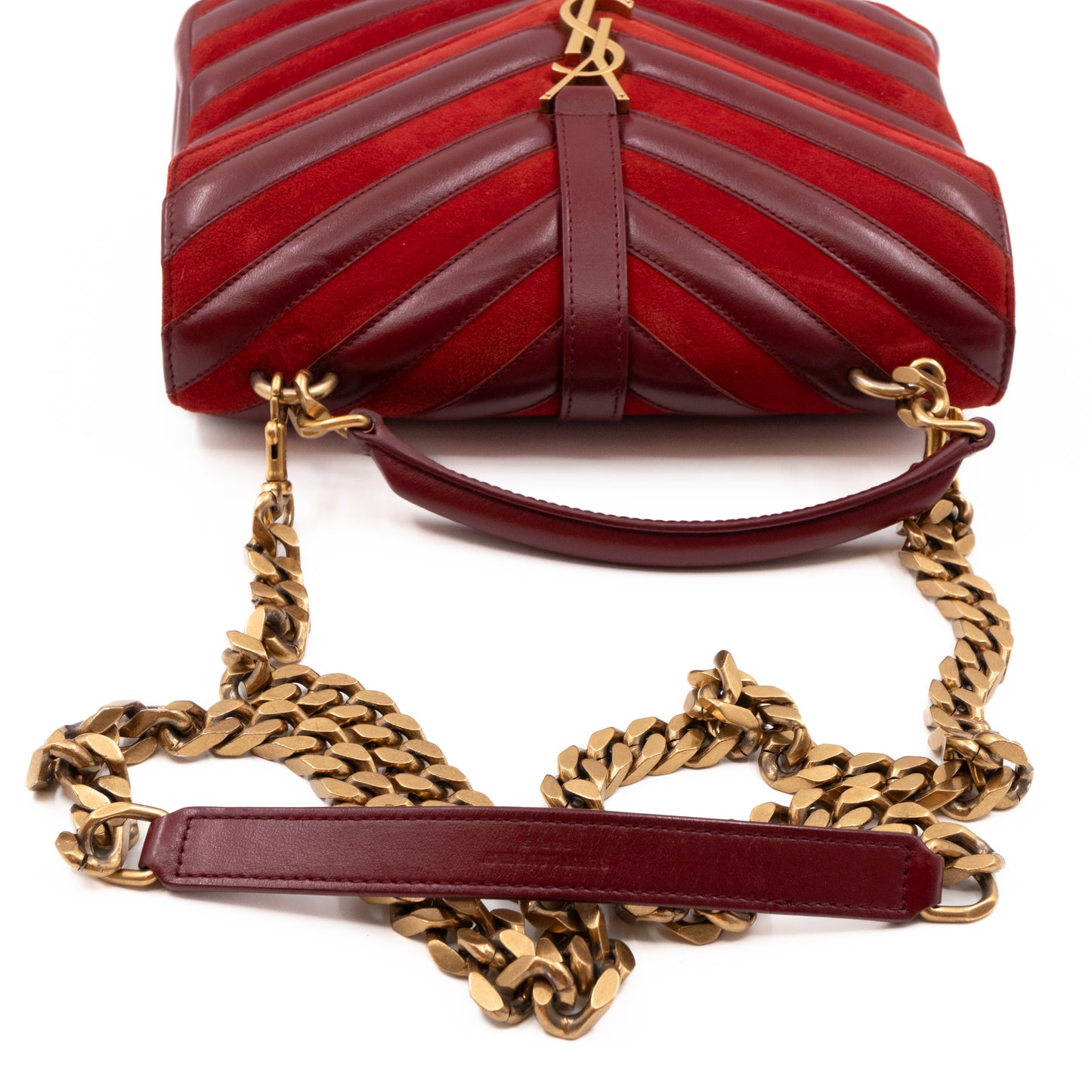 College Medium Chevron Quilted Red Suede Leather
