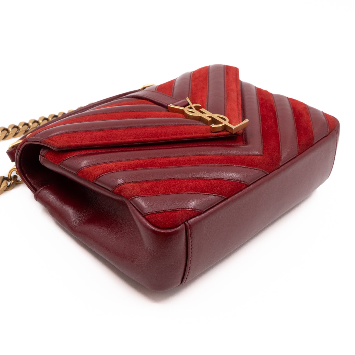 College Medium Chevron Quilted Red Suede Leather