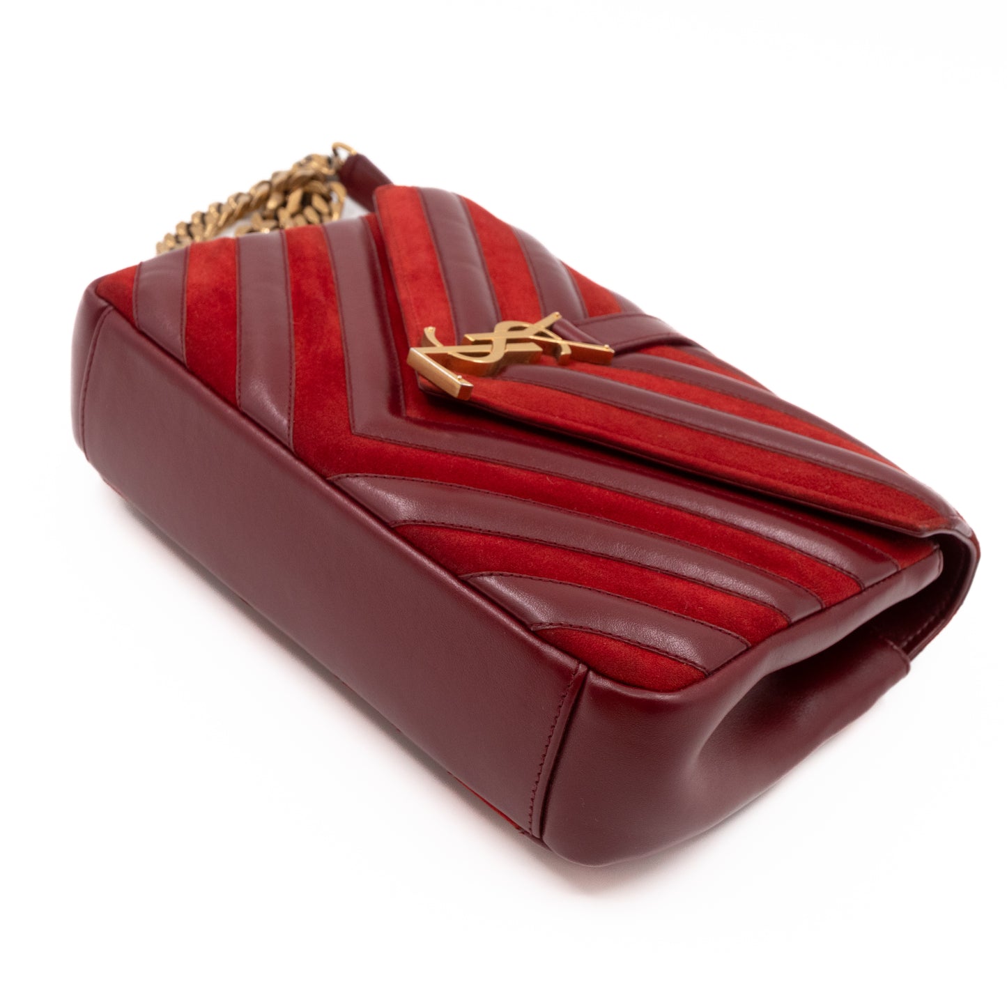 College Medium Chevron Quilted Red Suede Leather