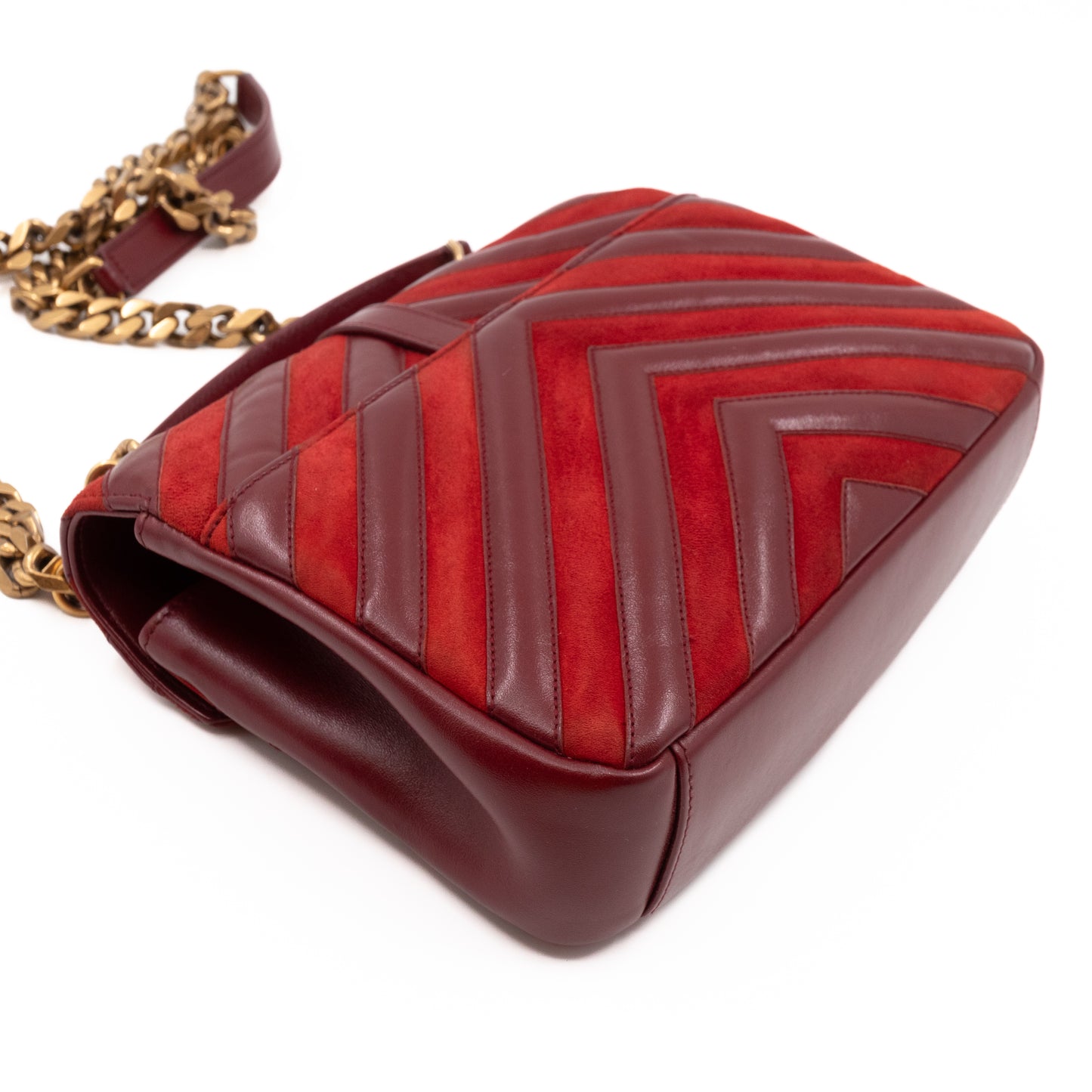College Medium Chevron Quilted Red Suede Leather
