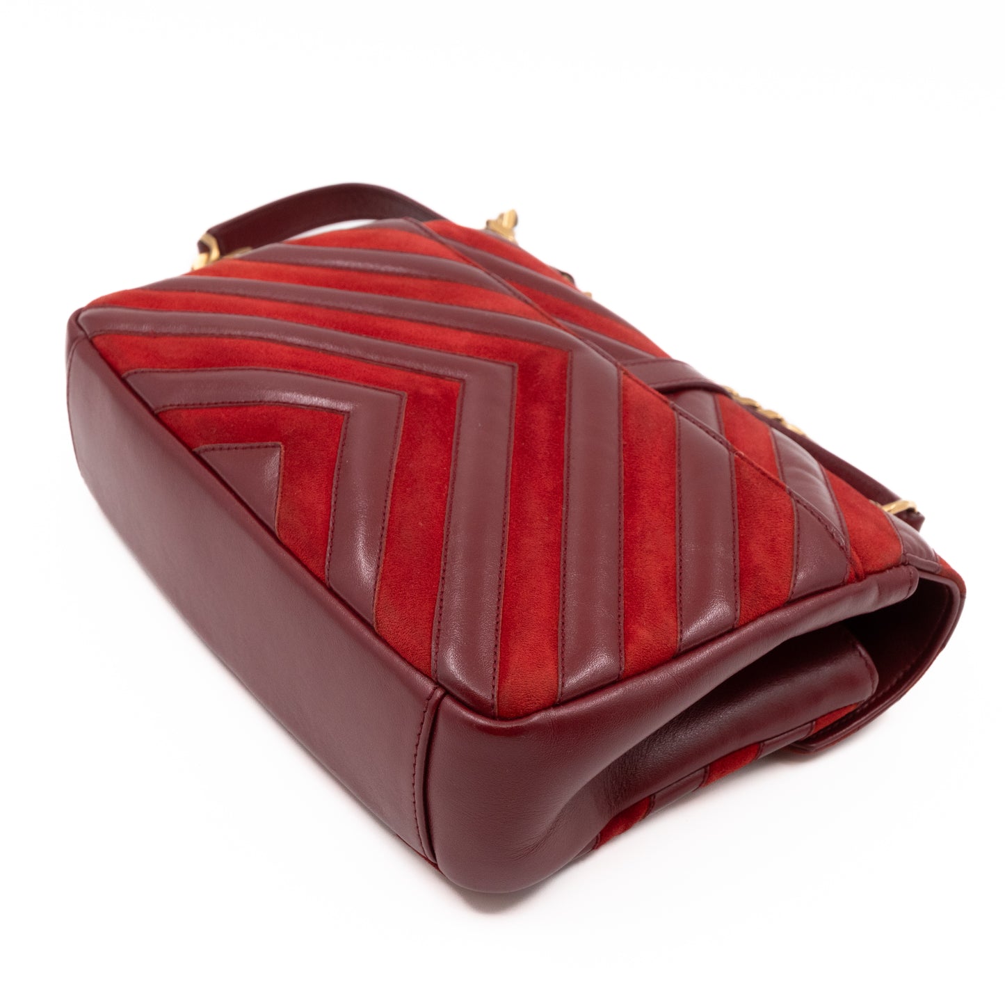College Medium Chevron Quilted Red Suede Leather