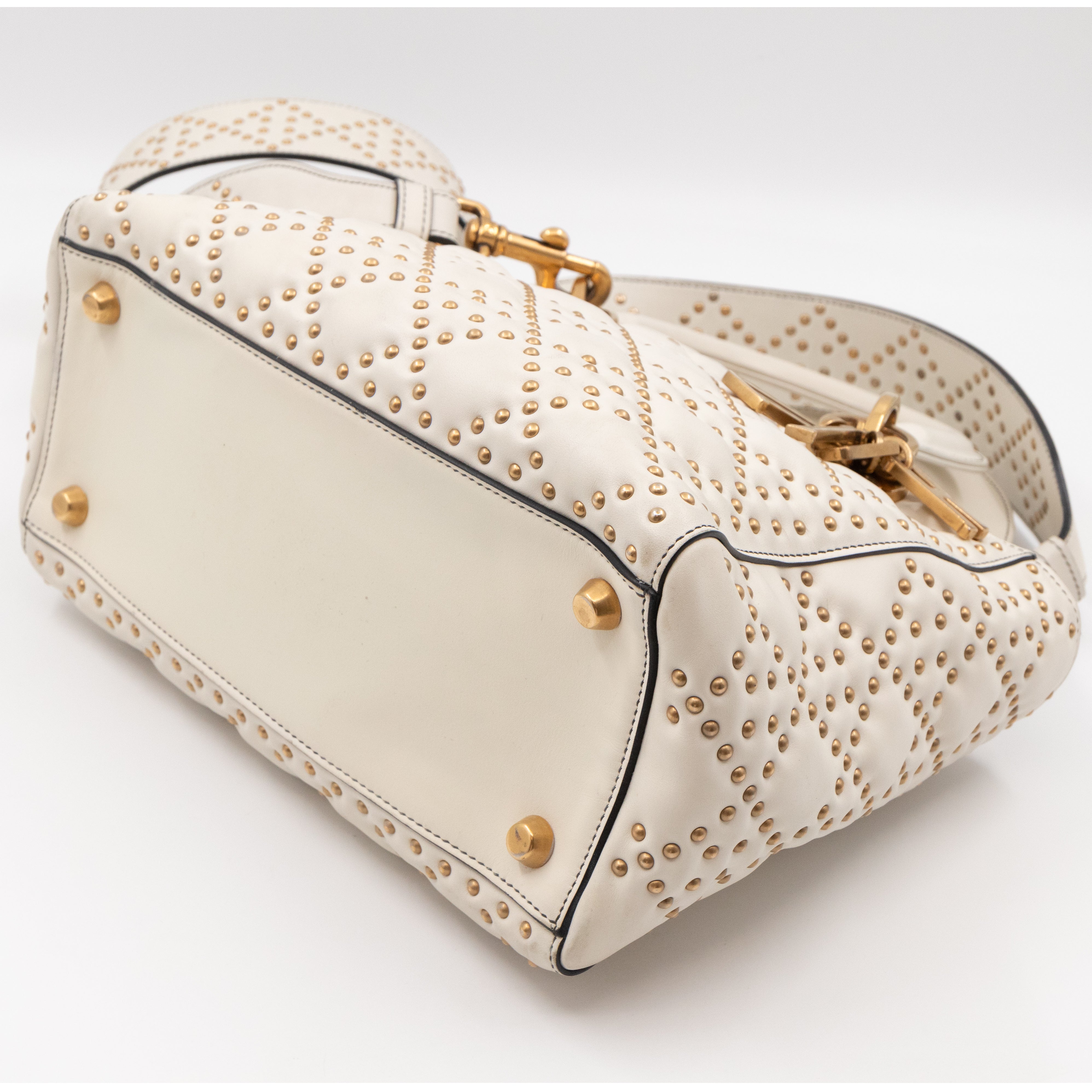 Lady Dior Medium Supple Cannage Studded White Leather