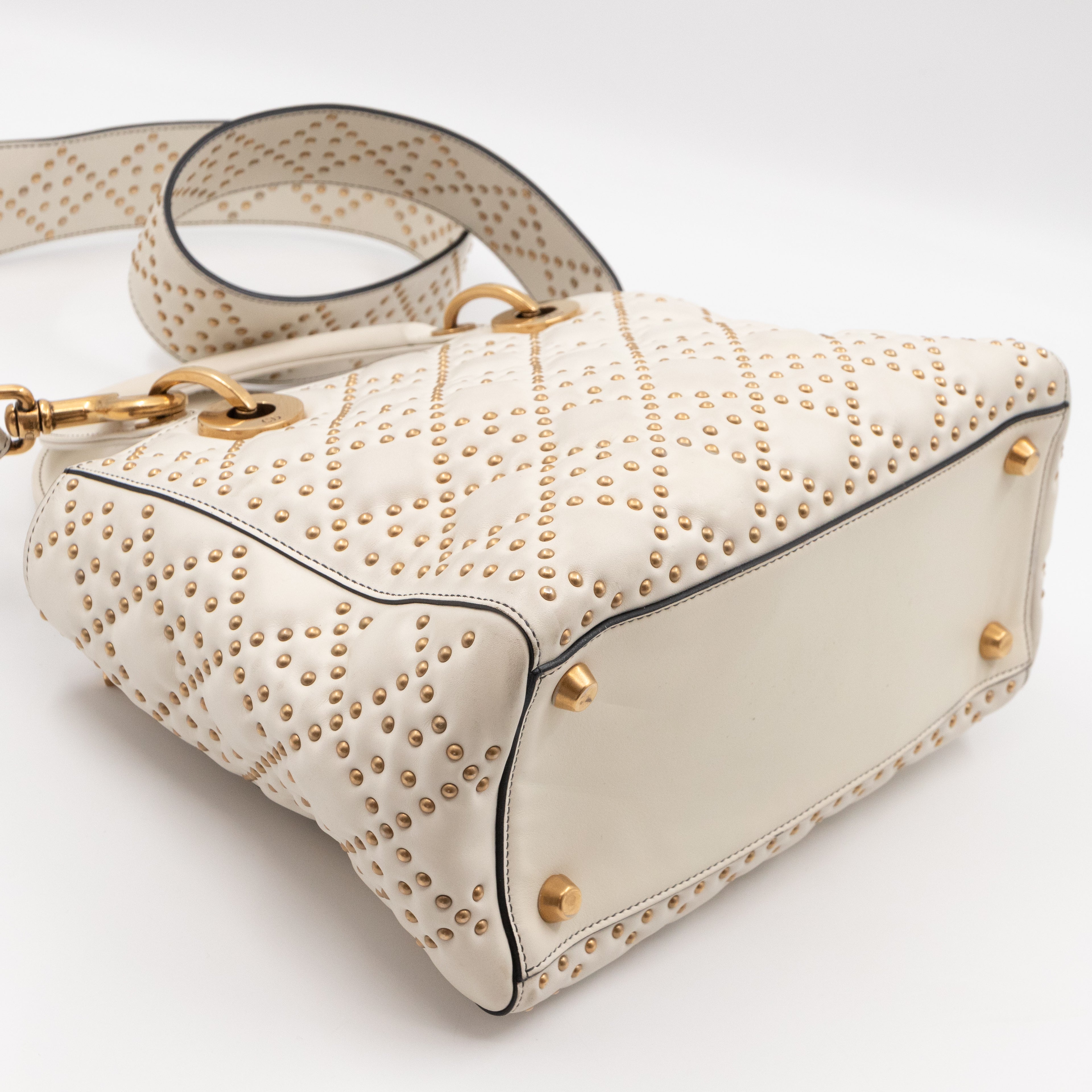 Lady Dior Medium Supple Cannage Studded White Leather