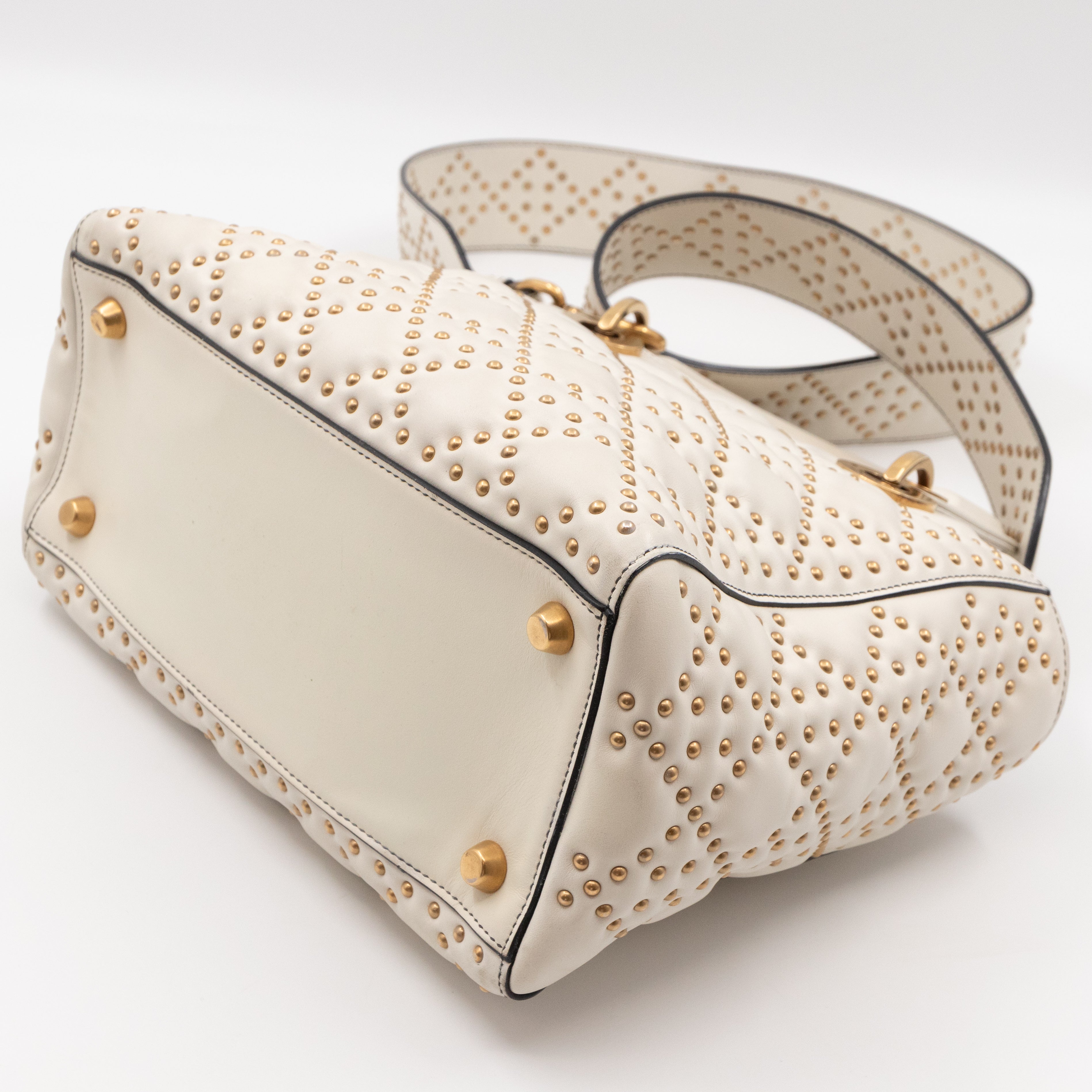 Lady Dior Medium Supple Cannage Studded White Leather