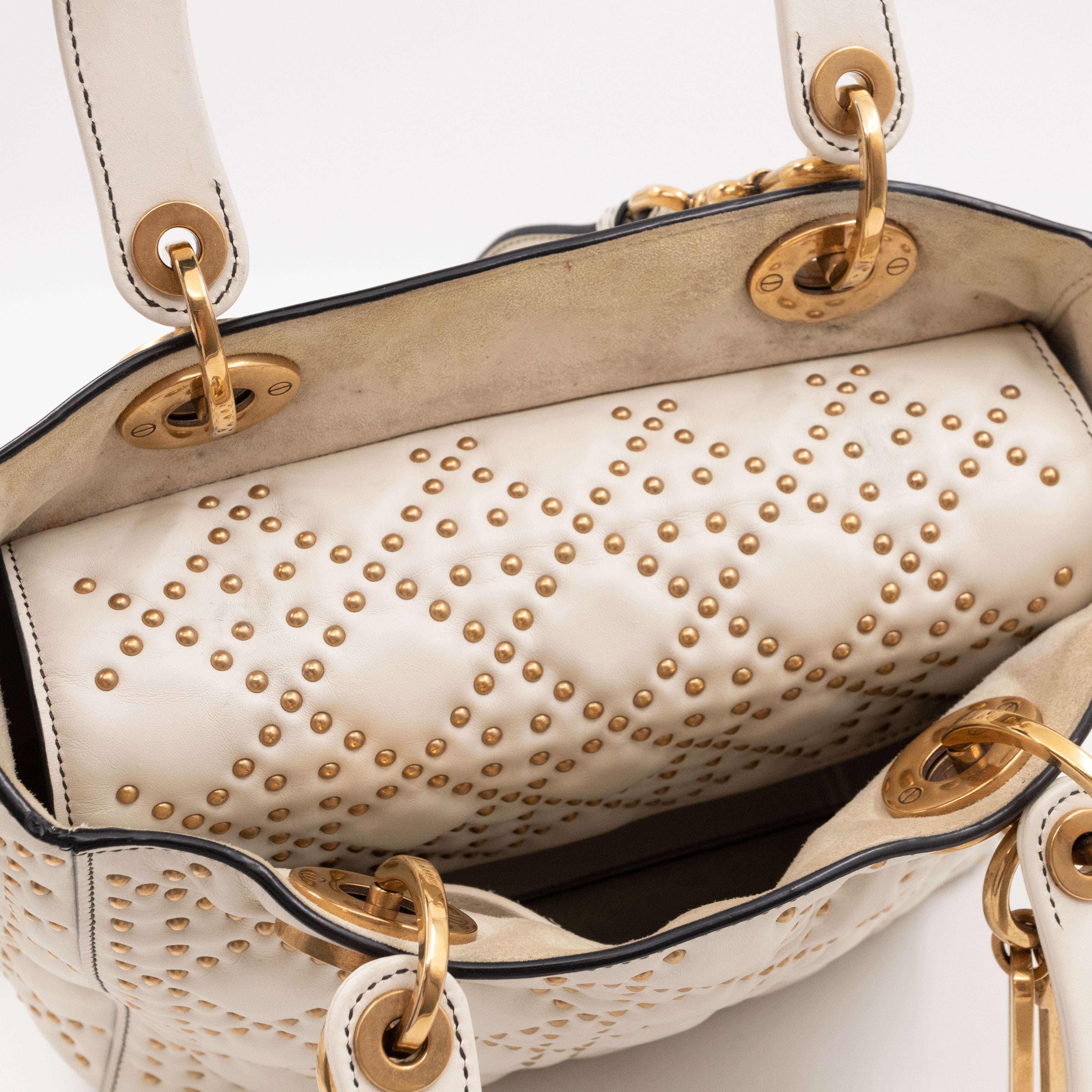 Lady Dior Medium Supple Cannage Studded White Leather
