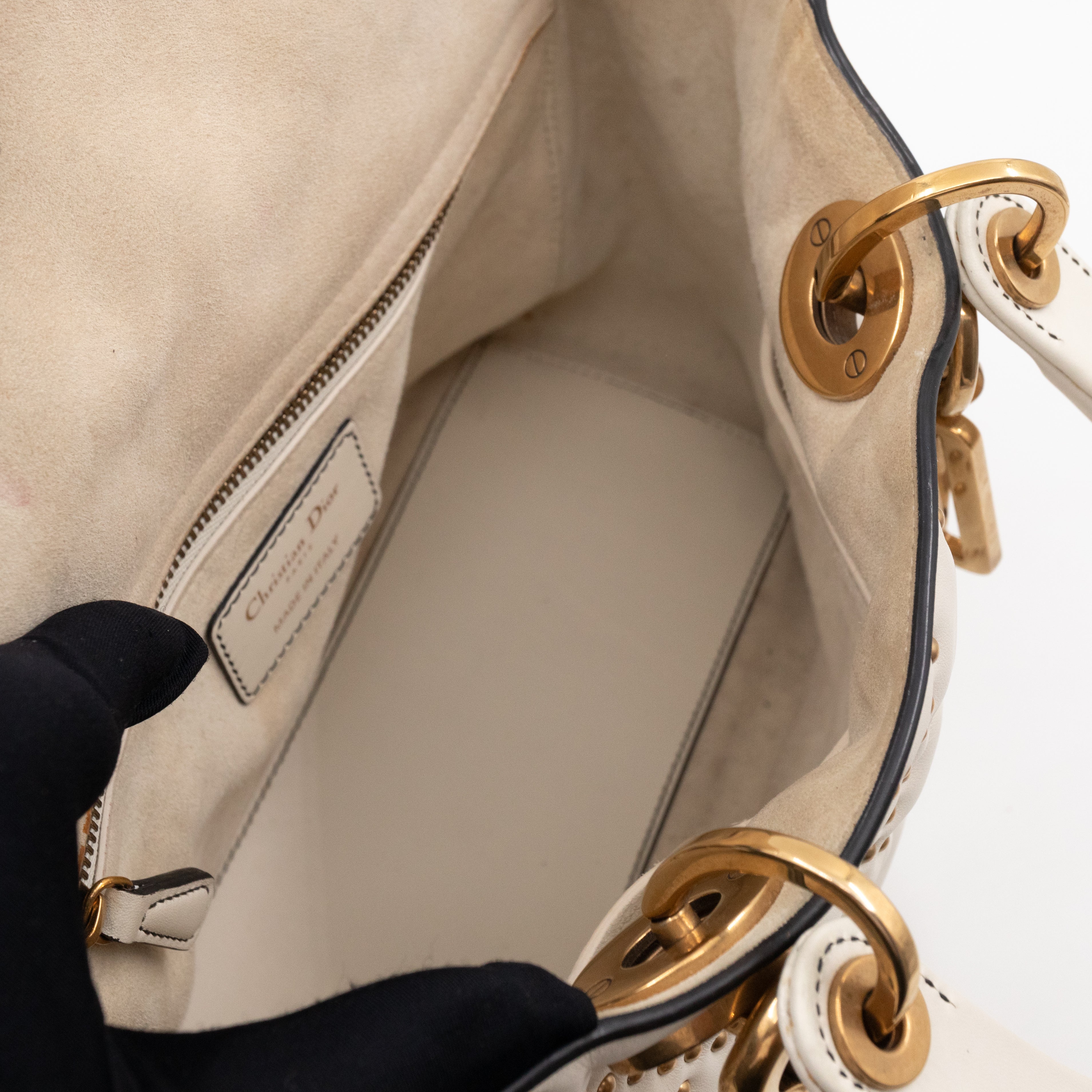 Lady Dior Medium Supple Cannage Studded White Leather