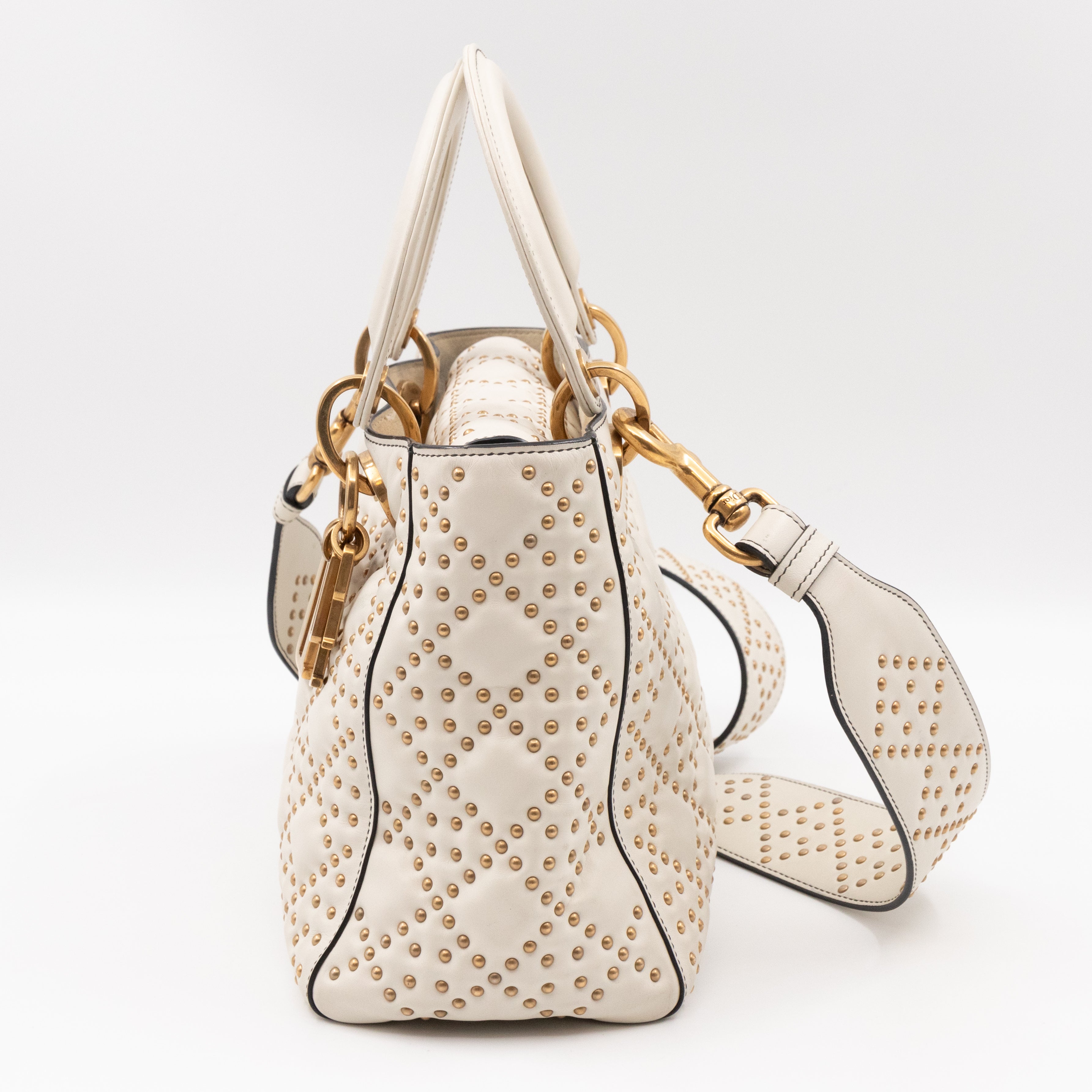 Lady Dior Medium Supple Cannage Studded White Leather