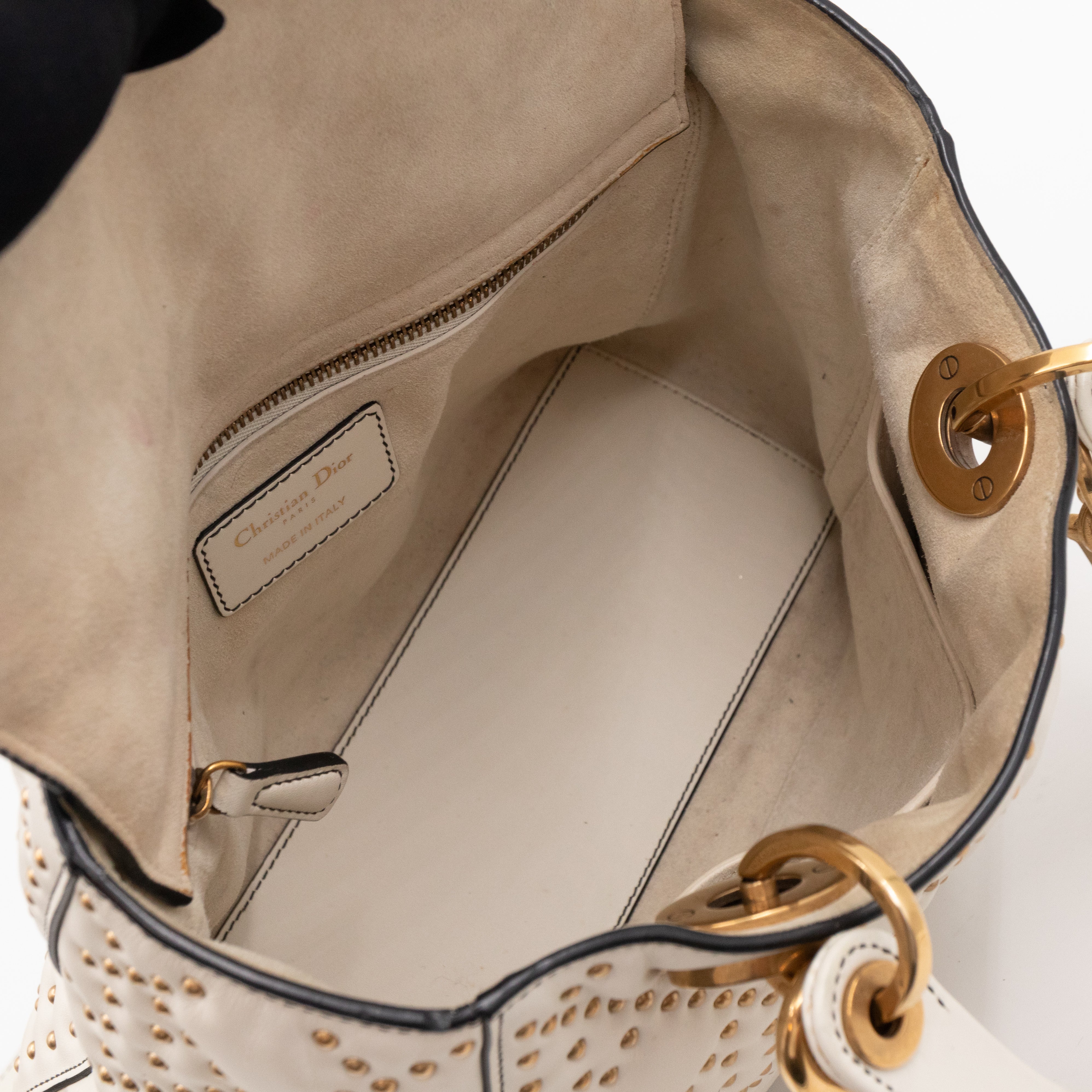 Lady Dior Medium Supple Cannage Studded White Leather