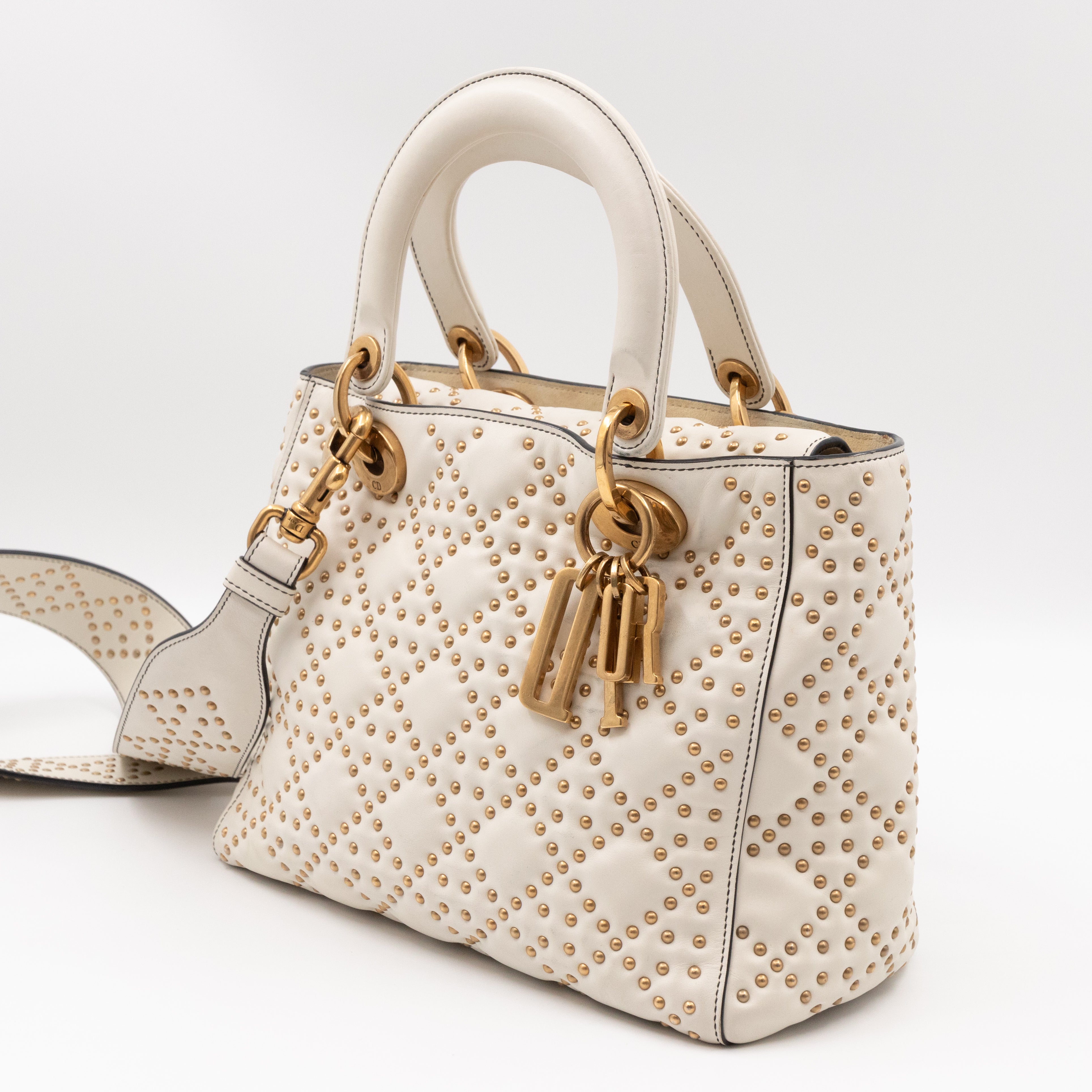 Lady Dior Medium Supple Cannage Studded White Leather