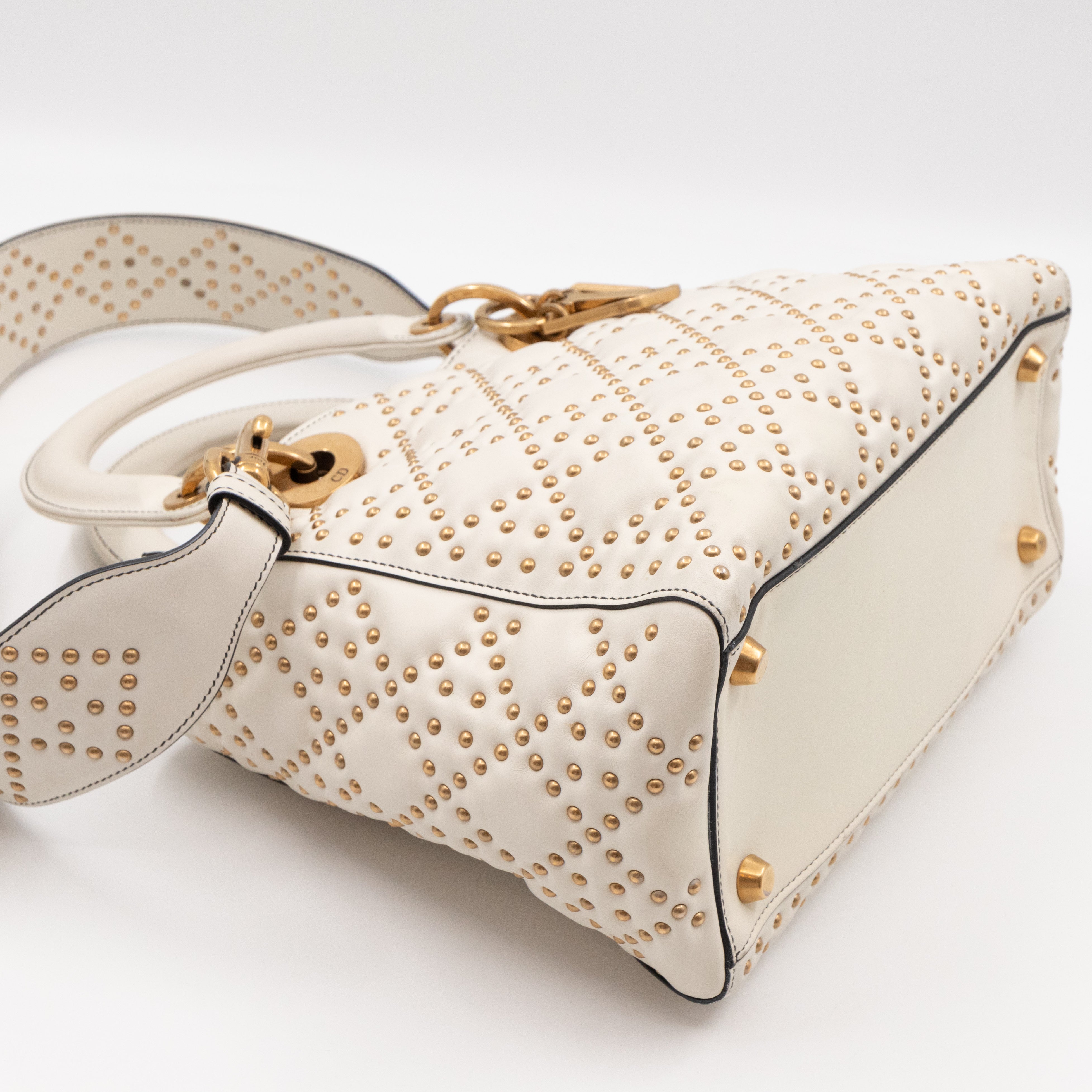Lady Dior Medium Supple Cannage Studded White Leather