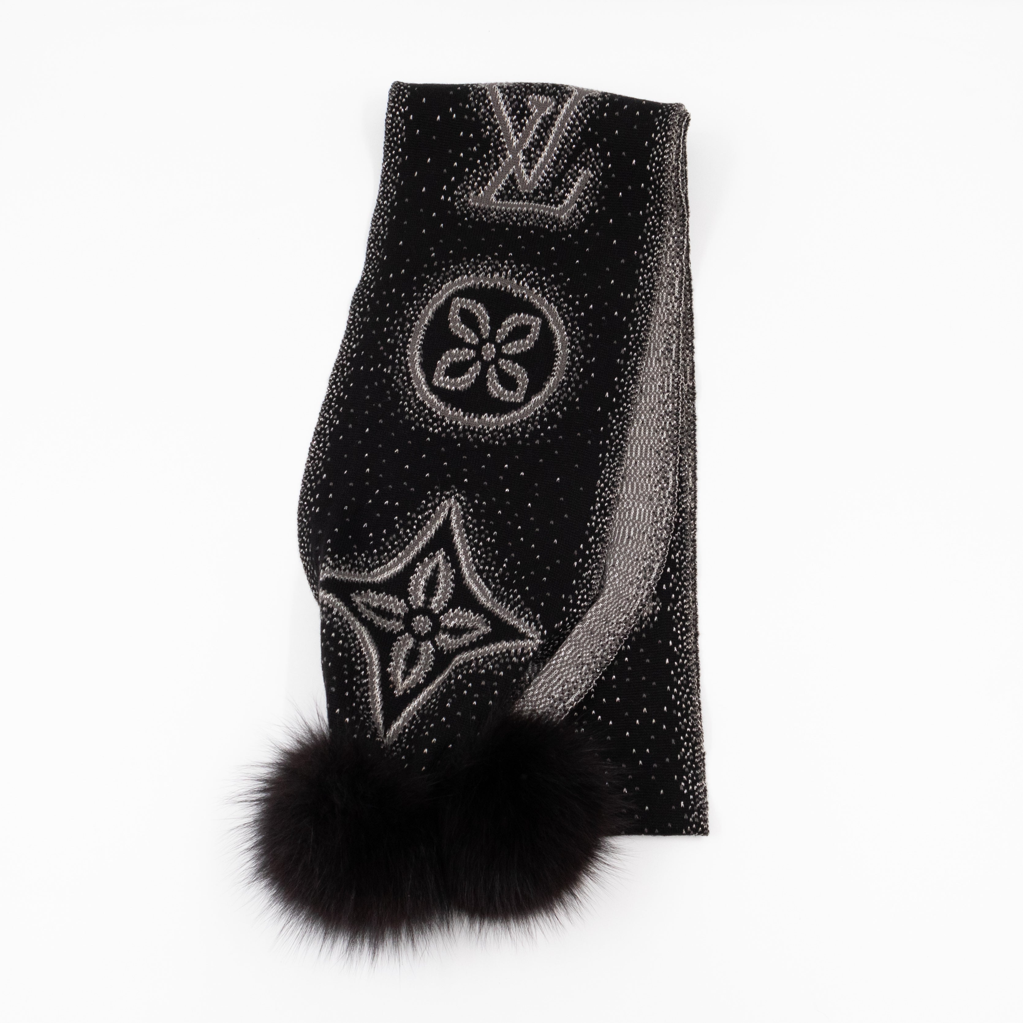 Poliana Fox Fur Cashmere Shawl Black