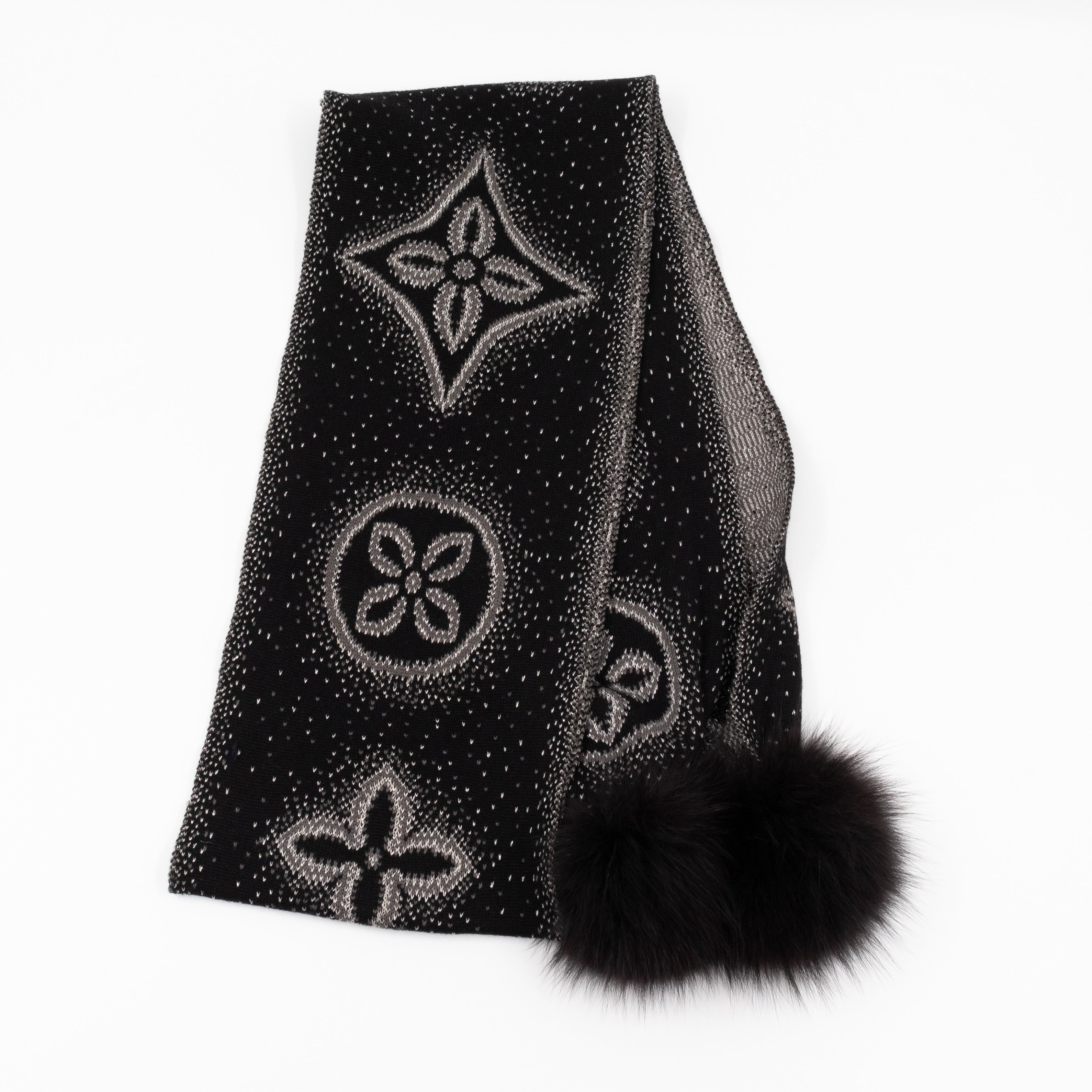 Poliana Fox Fur Cashmere Shawl Black