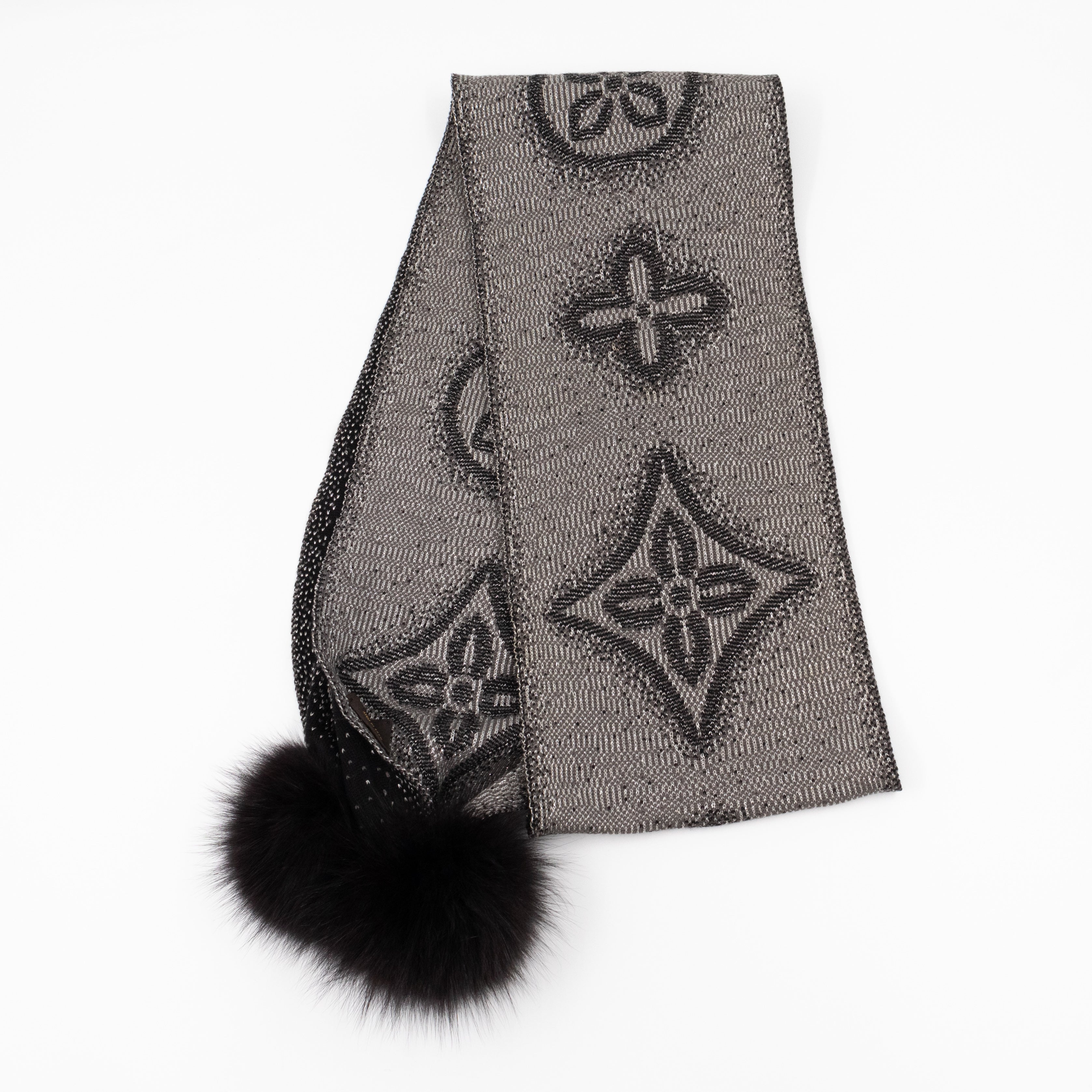 Poliana Fox Fur Cashmere Shawl Black